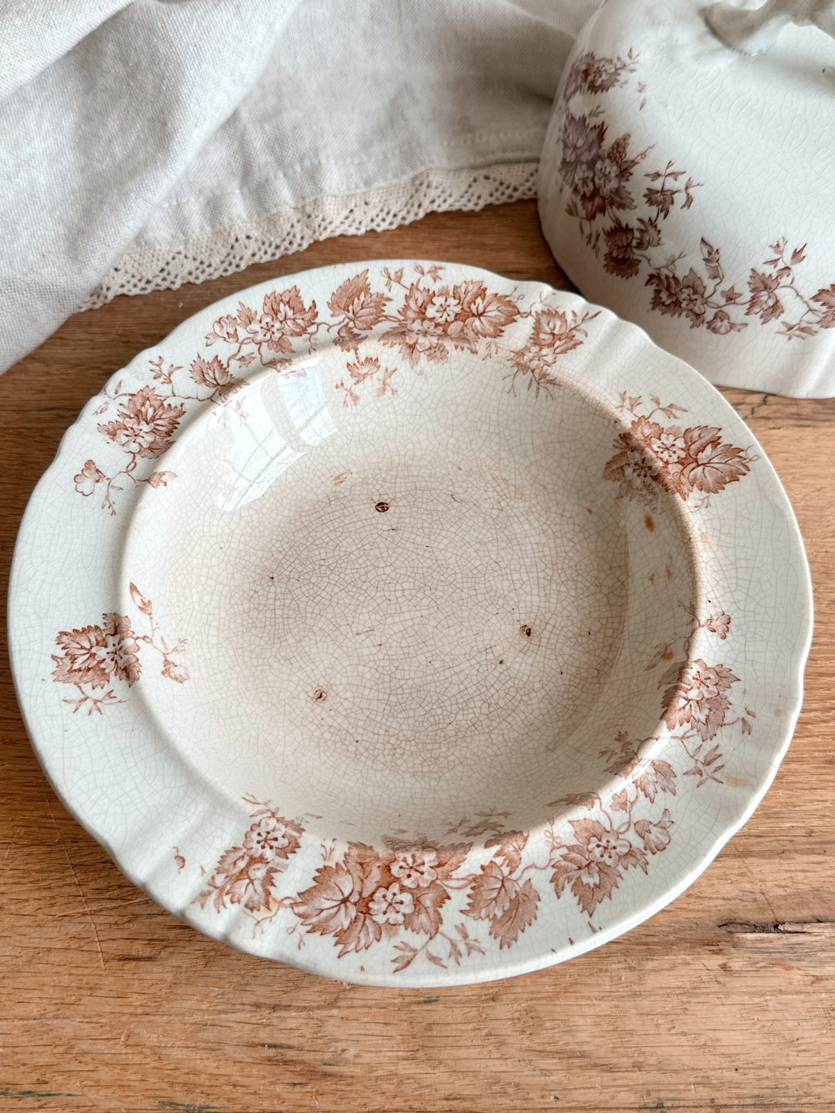 Antique Transferware Covered Butter Dish