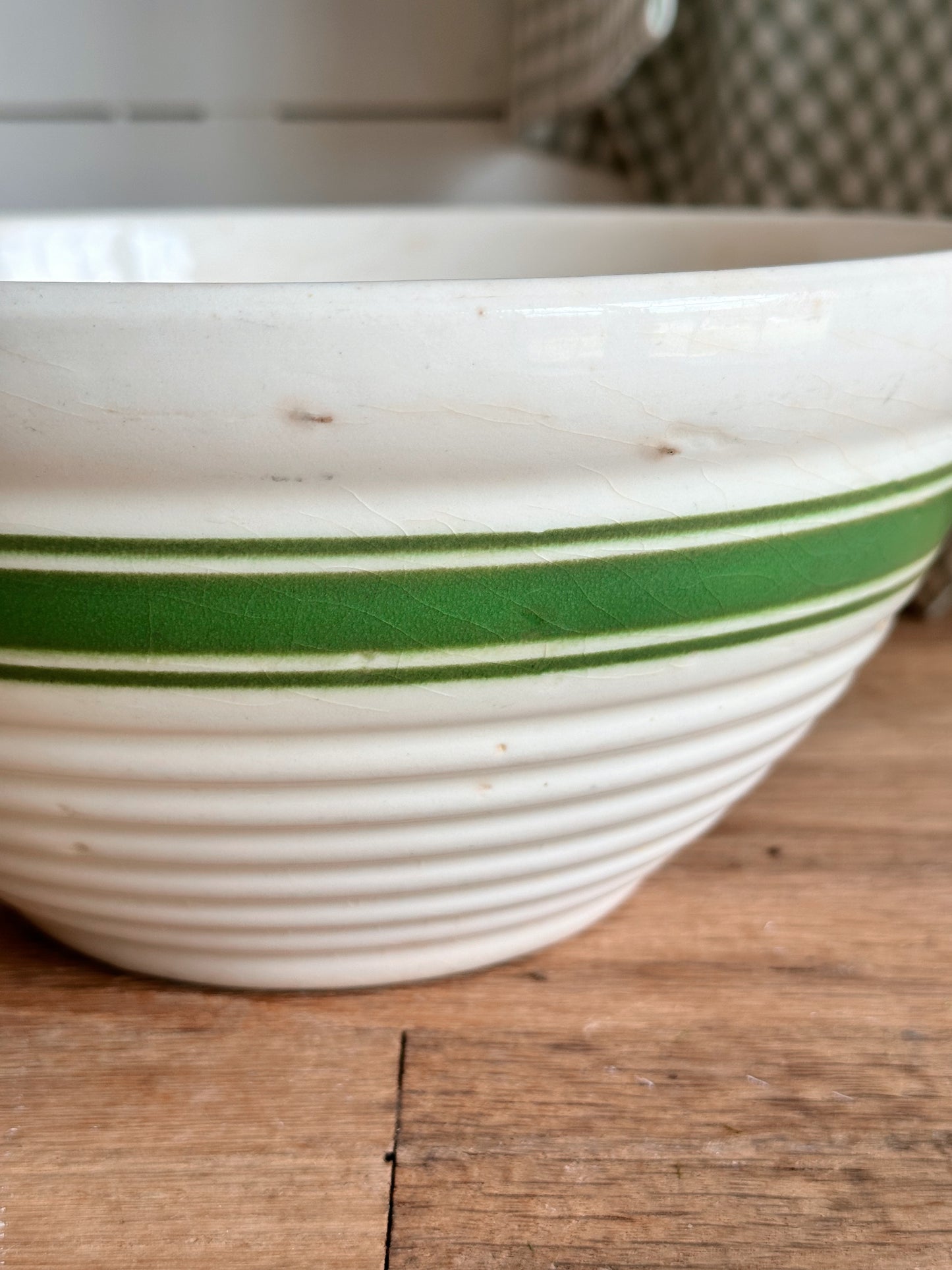 Vintage Green Banded Mixing Bowl