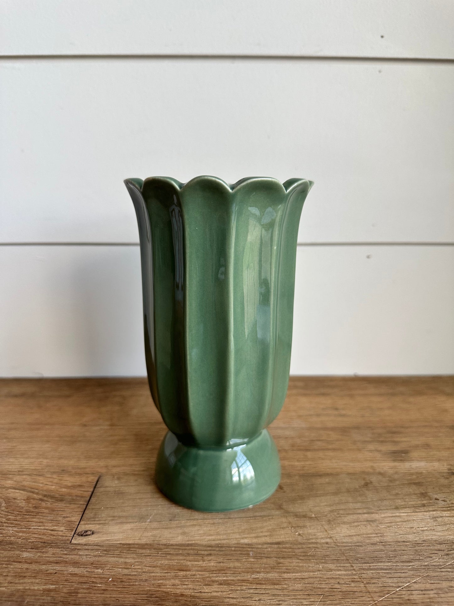 Green Scalloped Vase