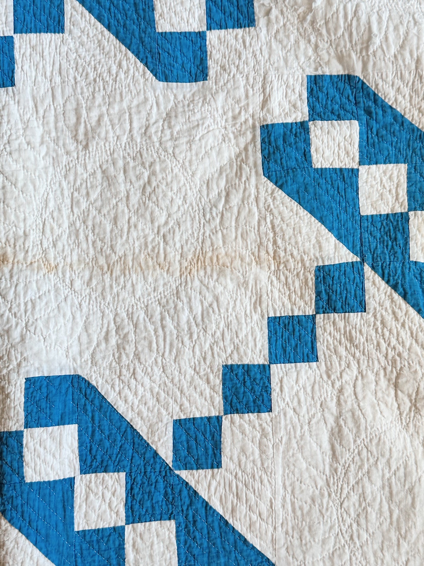 Antique Blue & White Roman Stripe Quilt, Hand Pieced & Hand Quilted