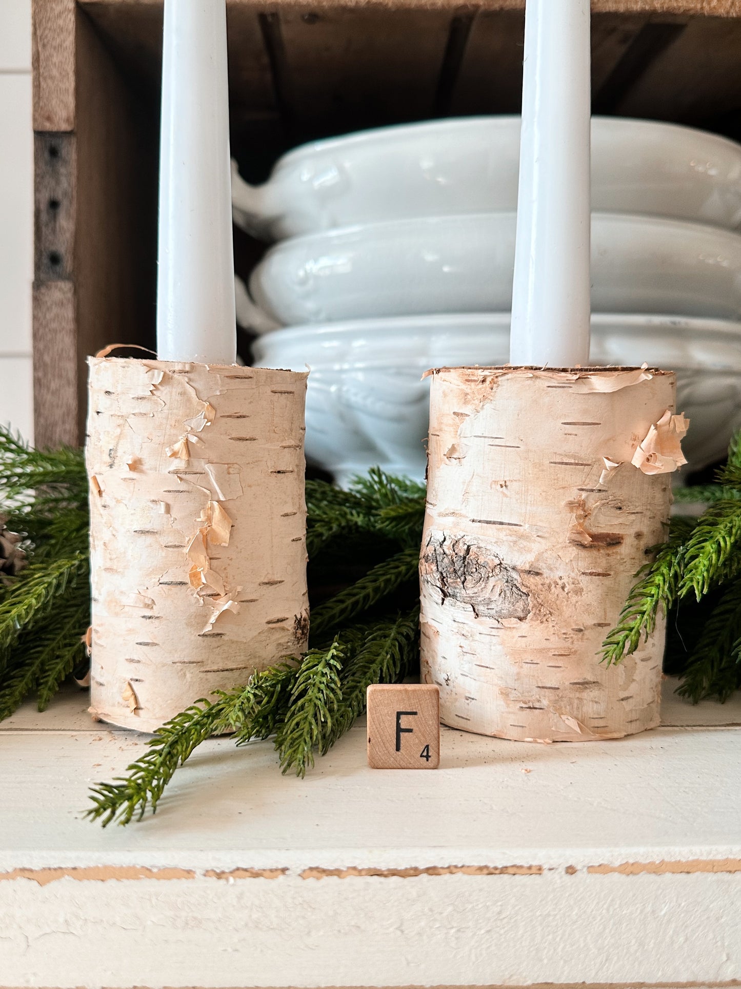 Pair of Handmade Birch Limb Candle Holders