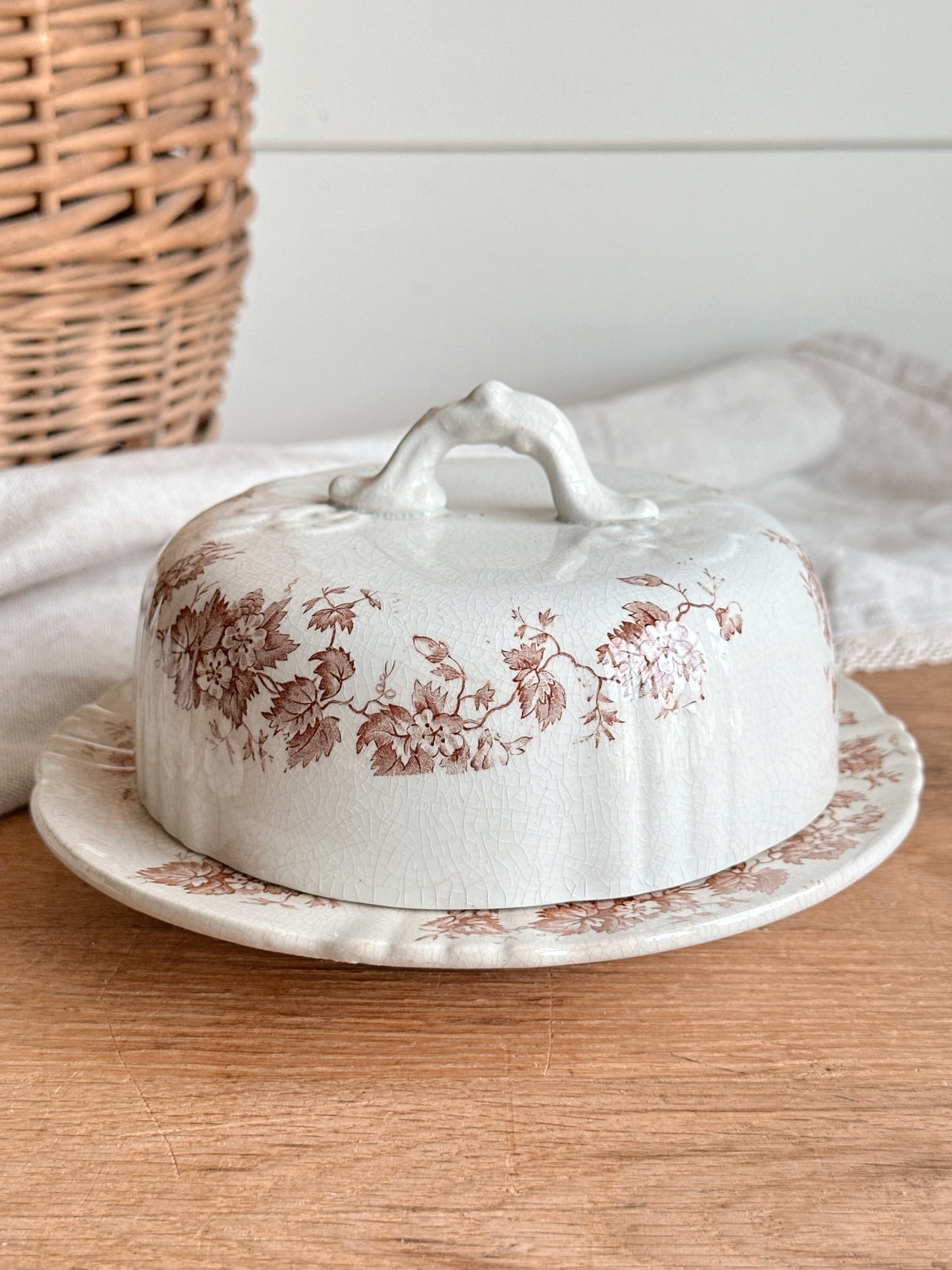 Antique Transferware Covered Butter Dish
