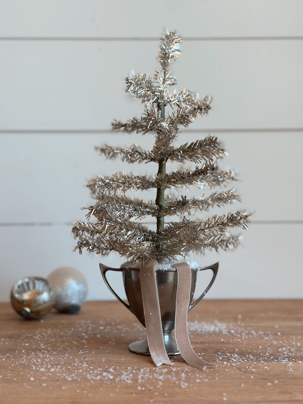 Vintage Silver Plate Sugar Pot Tinsel Tree