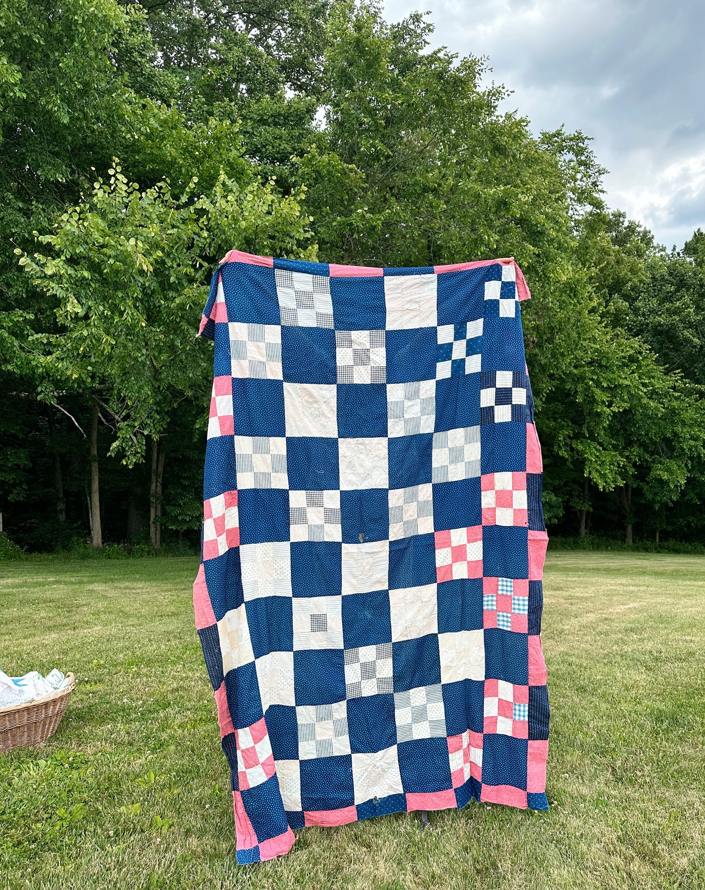 Vintage Nine Patch With Alternate Blocks Quilt Top