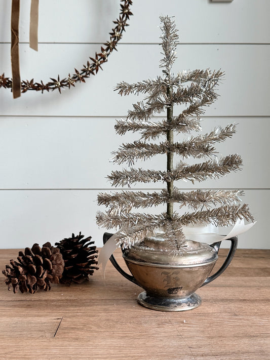 Vintage Silver Plate Sugar Bowl Tinsel Tree
