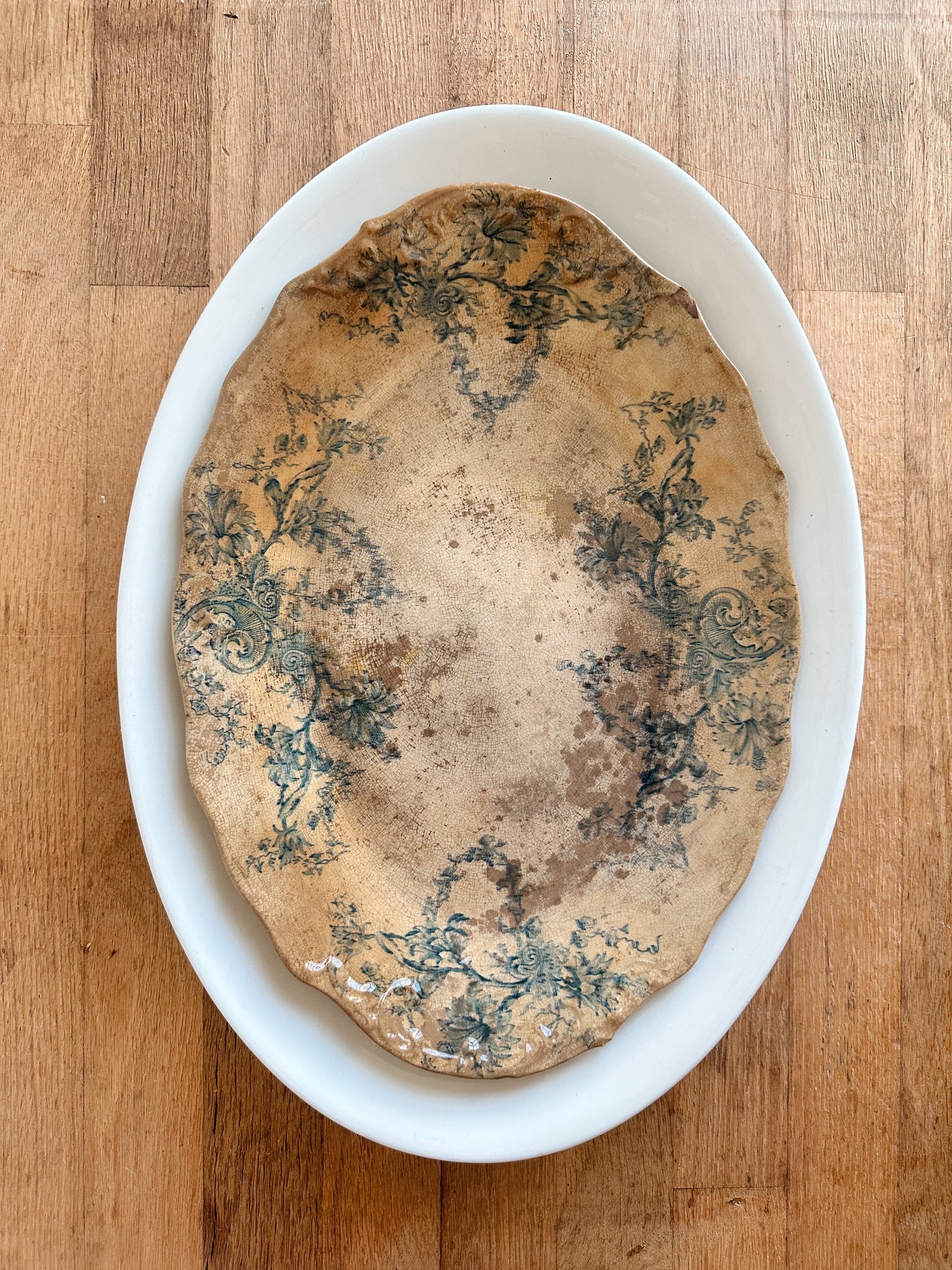 Beautifully Stained Blue & White Transferware Ironstone Platter