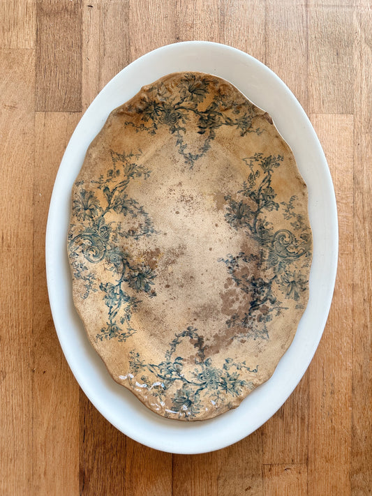 Beautifully Stained Blue & White Transferware Ironstone Platter