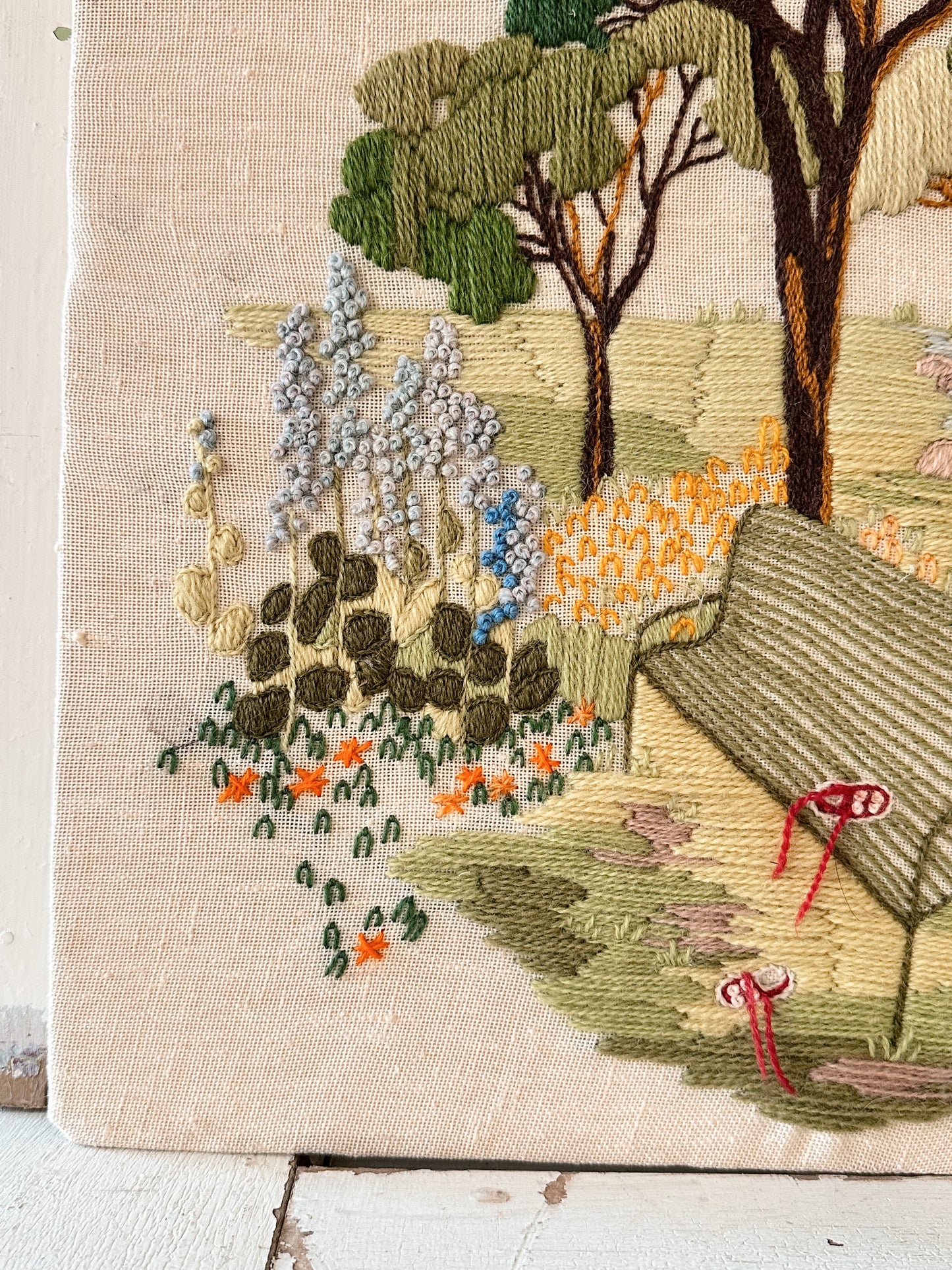 Vintage Park Scene Crewel Work