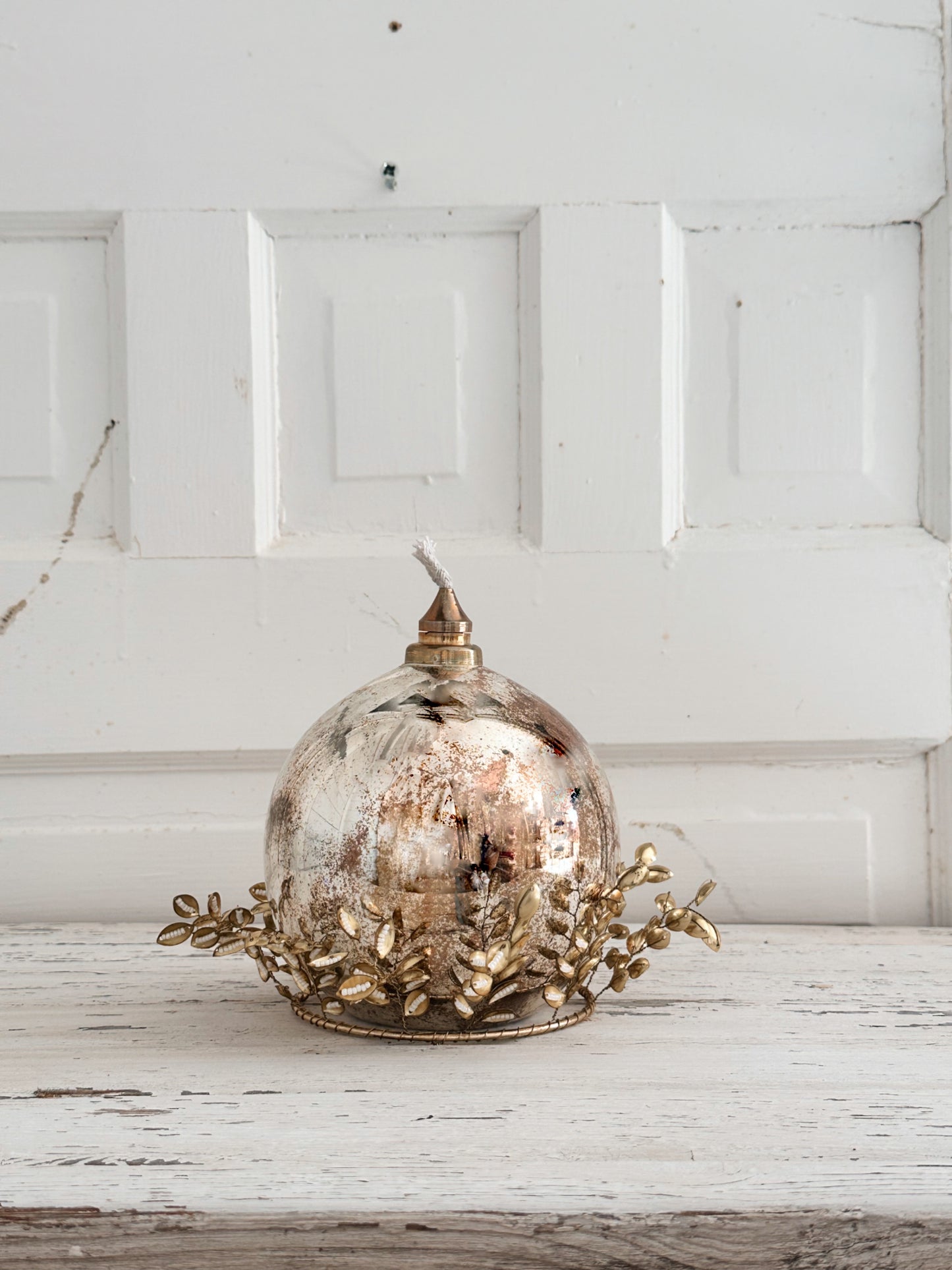 Gold Beaded Leaf Candle Rings