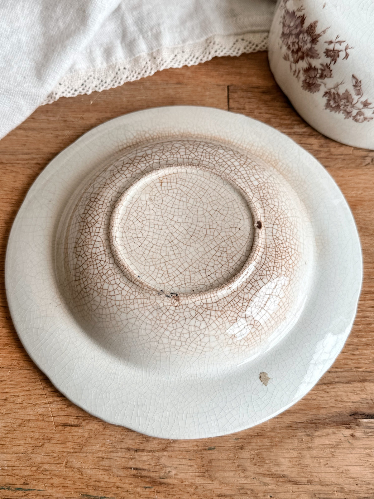 Antique Transferware Covered Butter Dish