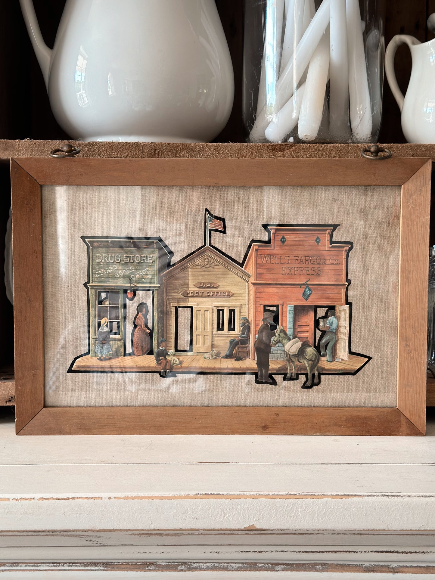Vintage Framed Drug Store & Wells Fargo Cut Out