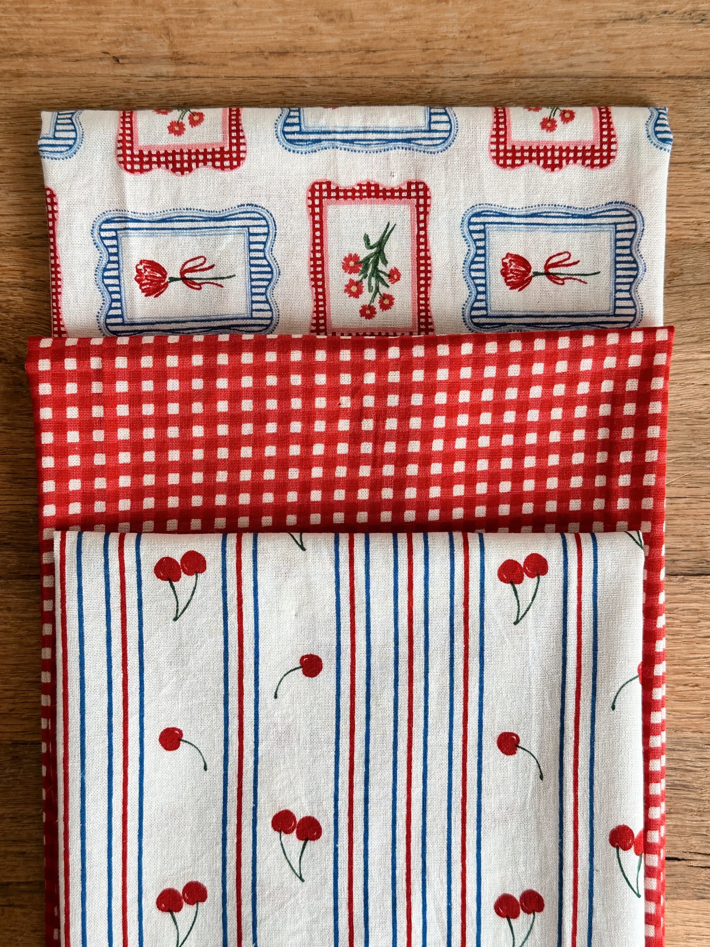 Set of Three Cherry Picking Flour Sack Tea Towels