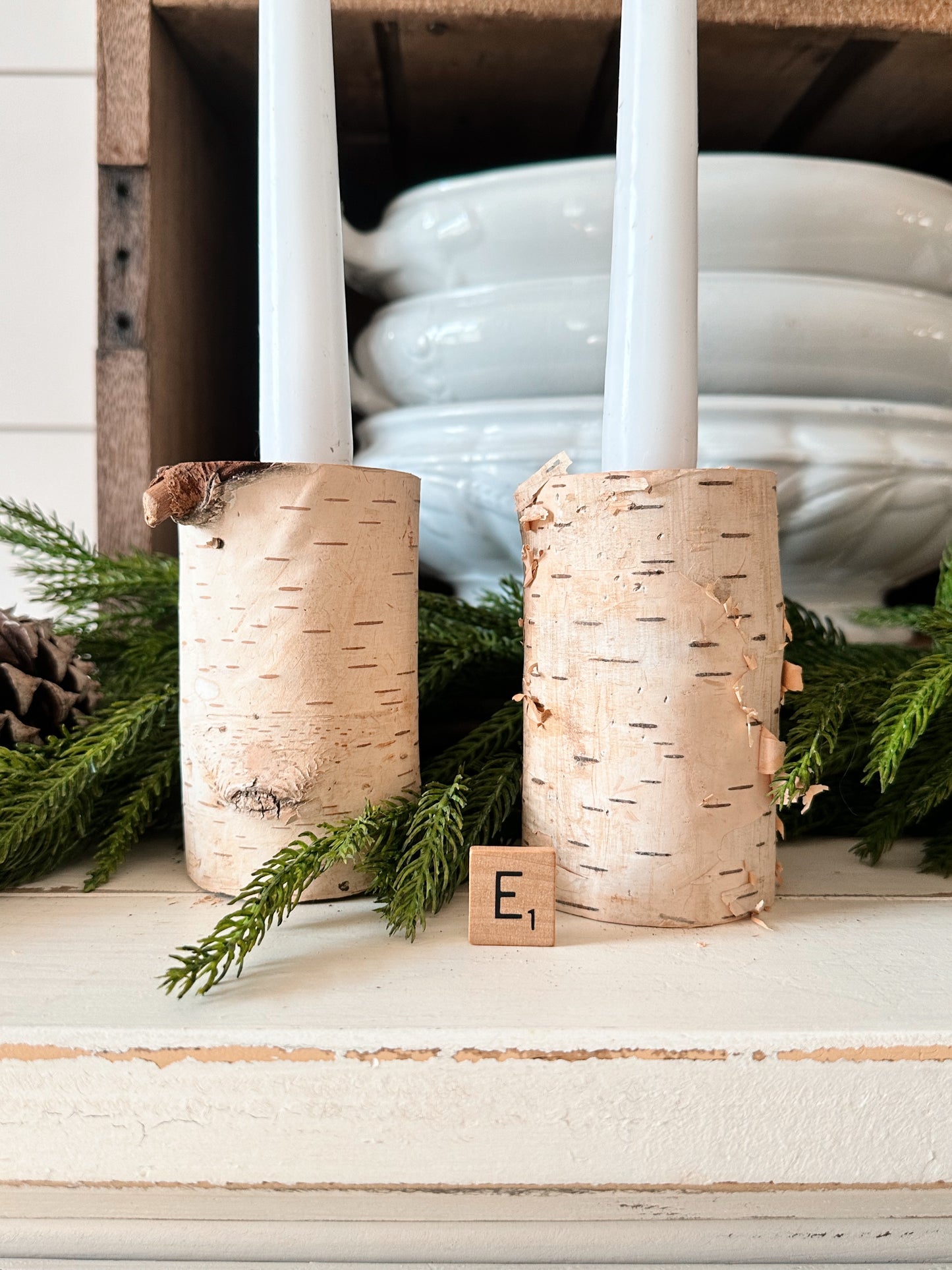 Pair of Handmade Birch Limb Candle Holders