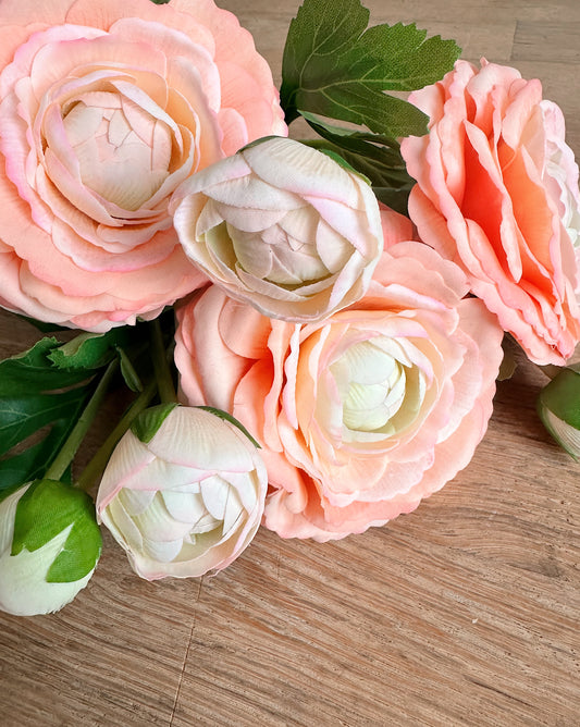 18” Soft Coral Peach Real Touch Ranunculus Bundle  (buy one & save $5 on each additional bundle)