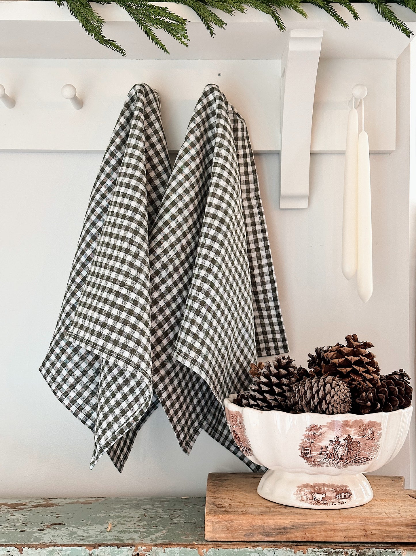 Linen Olive Gingham Tea Towels (set of two)