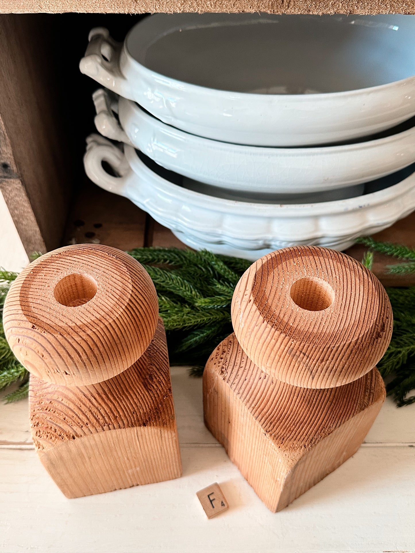 Pair of Handmade Turned Leg Candle Holders