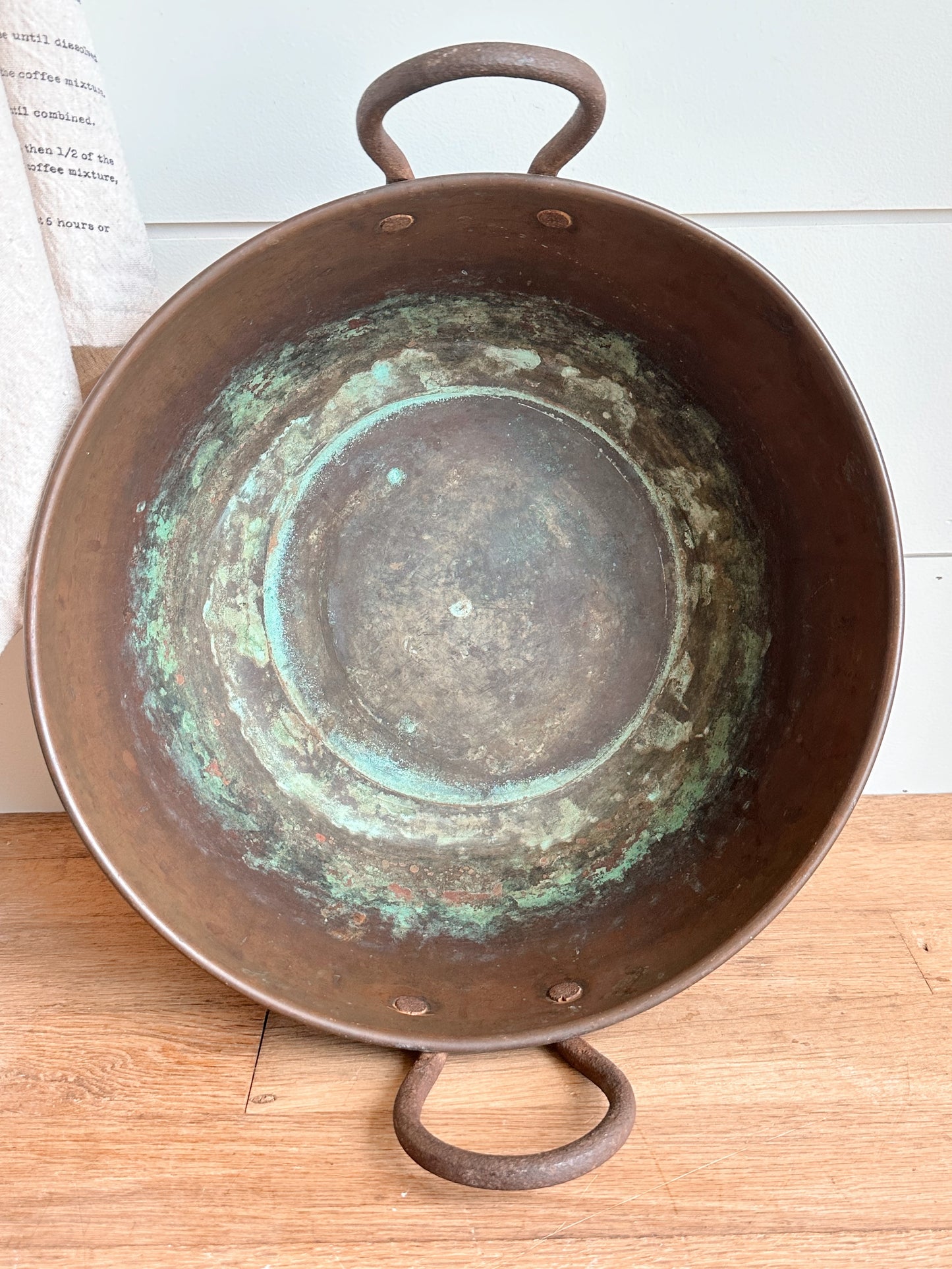 Antique Copper Mixing Bowl with Wrought Iron Handles, c. 1900