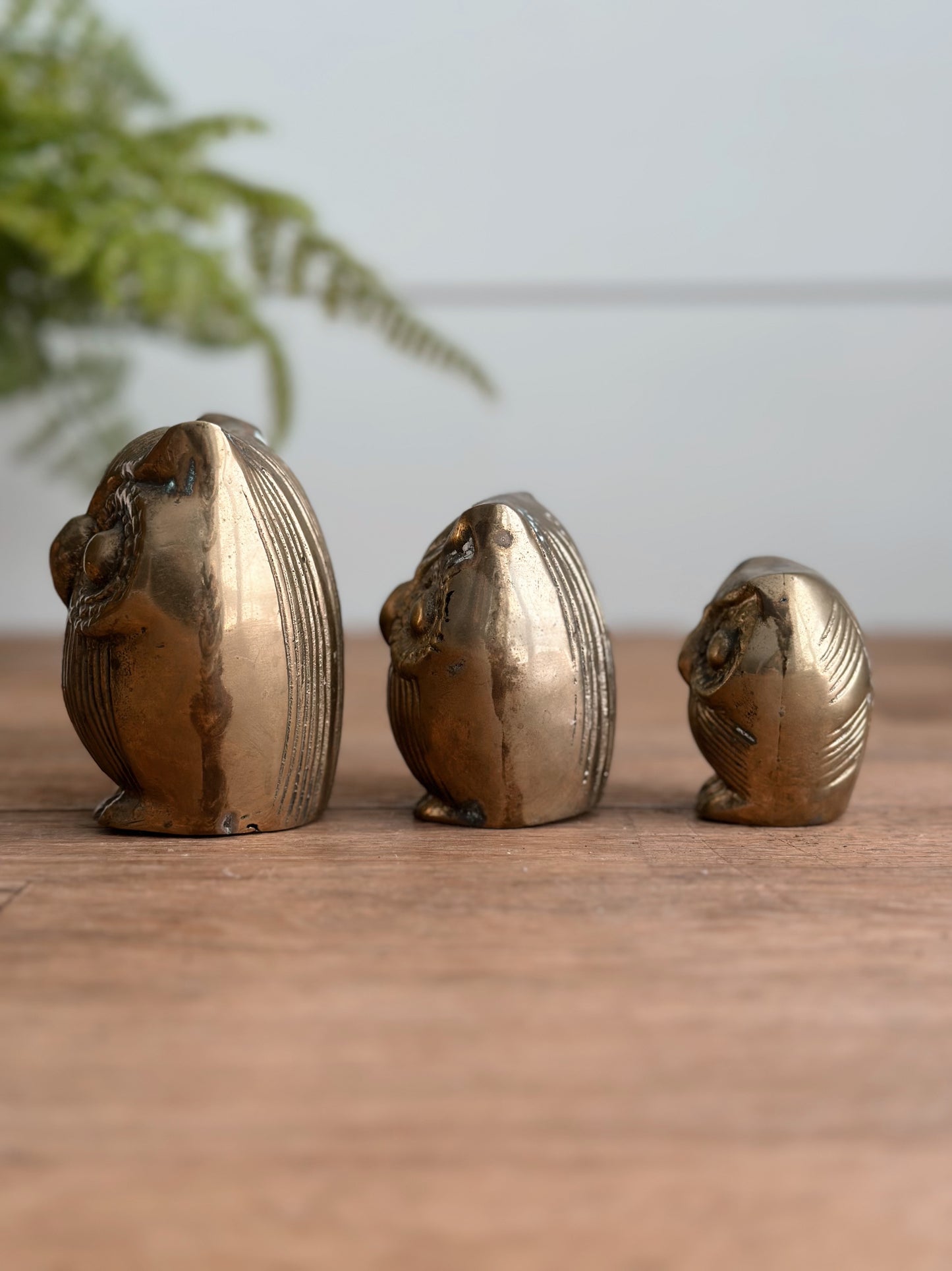Trio of Vintage Brass Owls