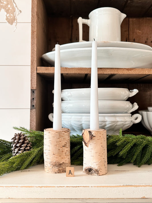 Pair of Handmade Birch Limb Candle Holders