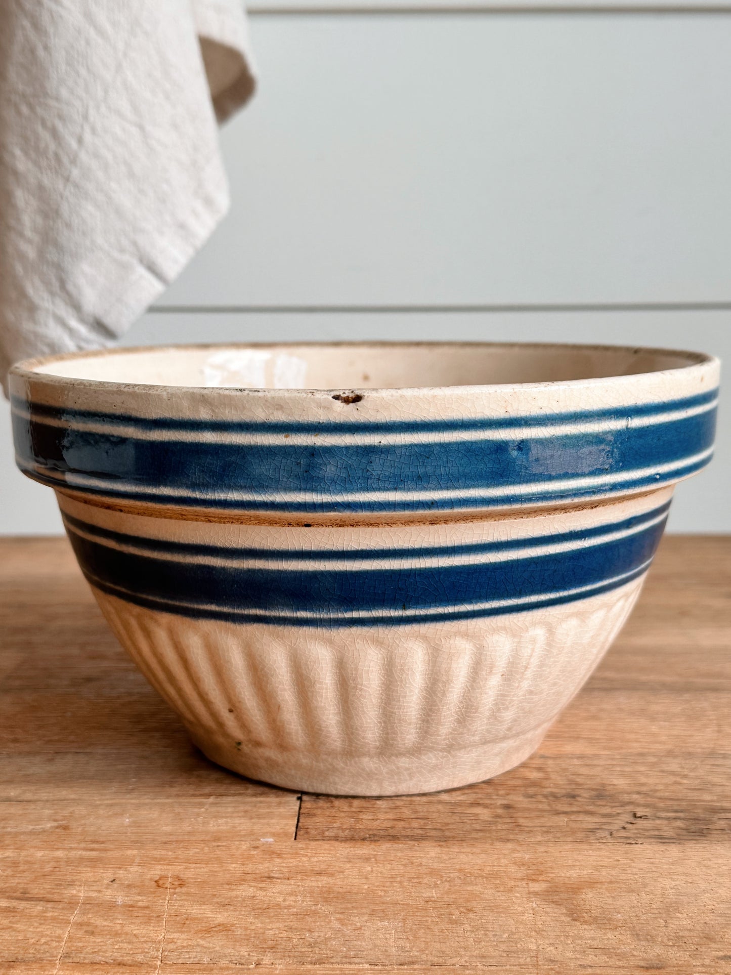 Antique Blue Banded Stoneware Bowl