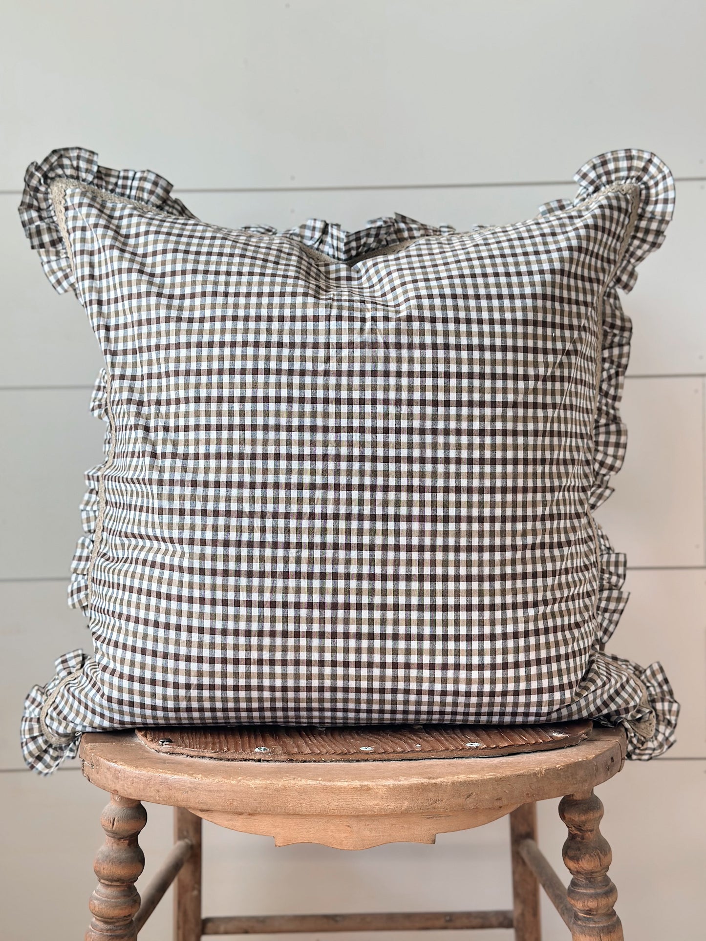 Olive & Brown Gingham Pillow Cover
