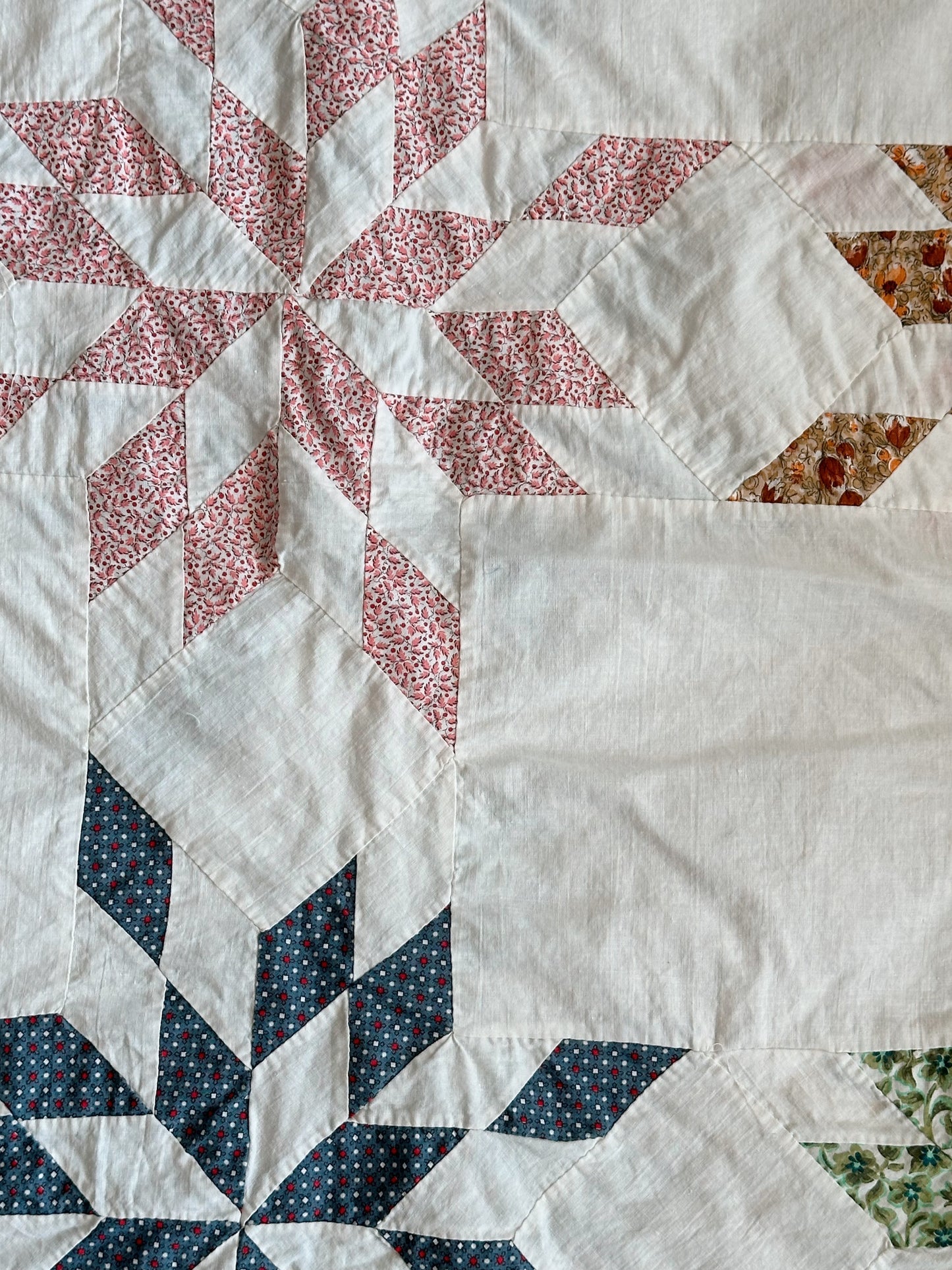 Vintage 1940s Hand-Pieced Star Quilt Top