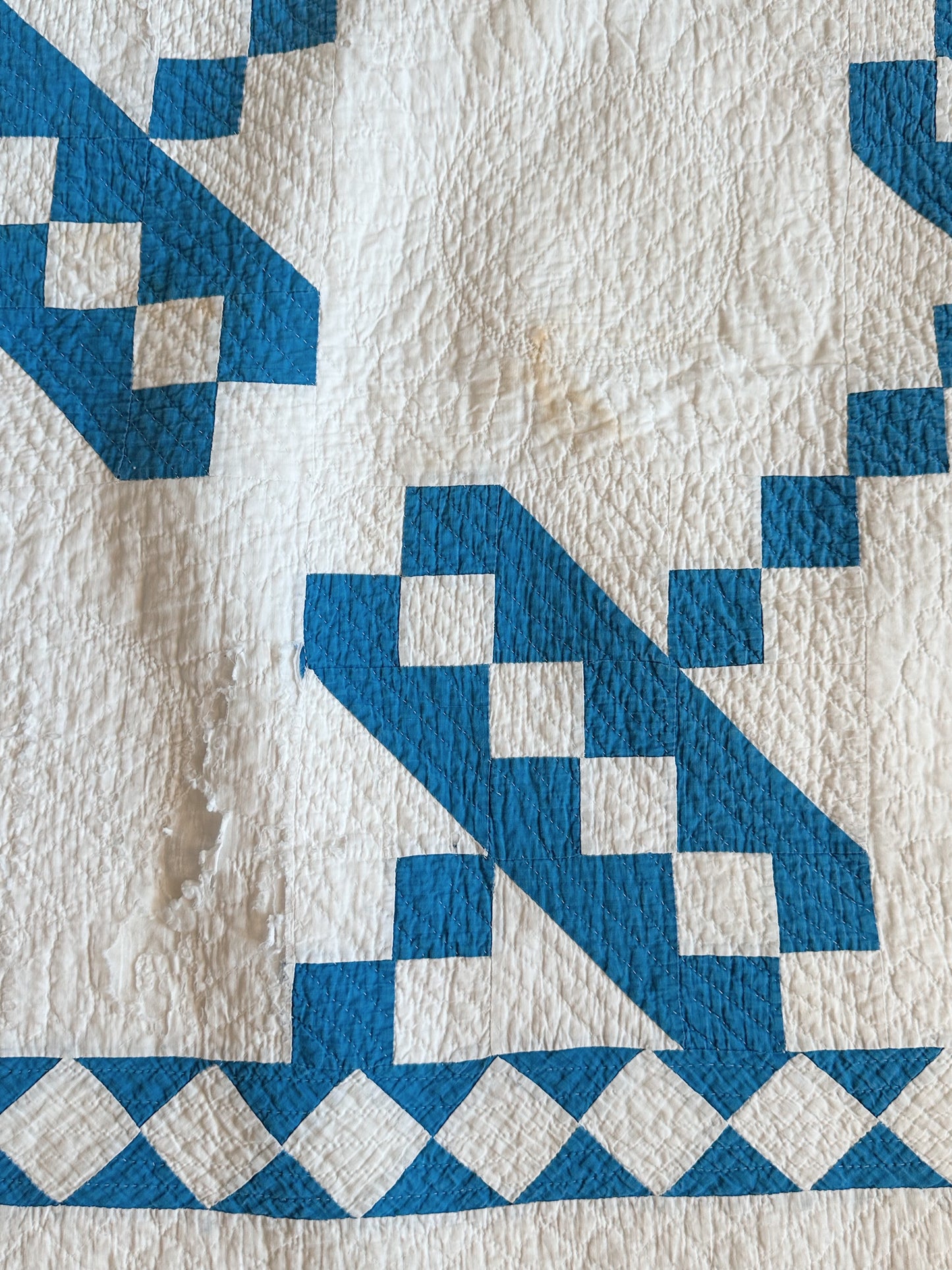 Antique Blue & White Roman Stripe Quilt, Hand Pieced & Hand Quilted