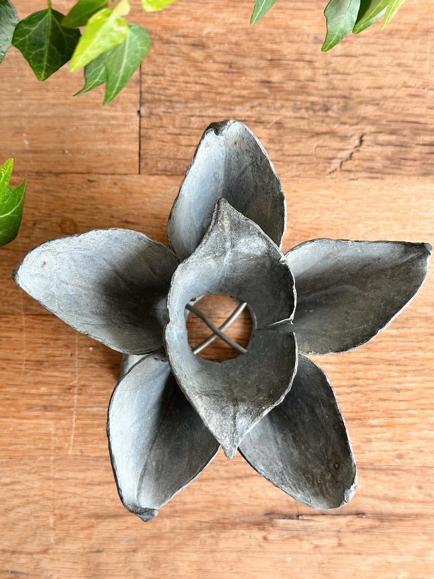 Rare Antique Lead Flower Shaped Flower Frog