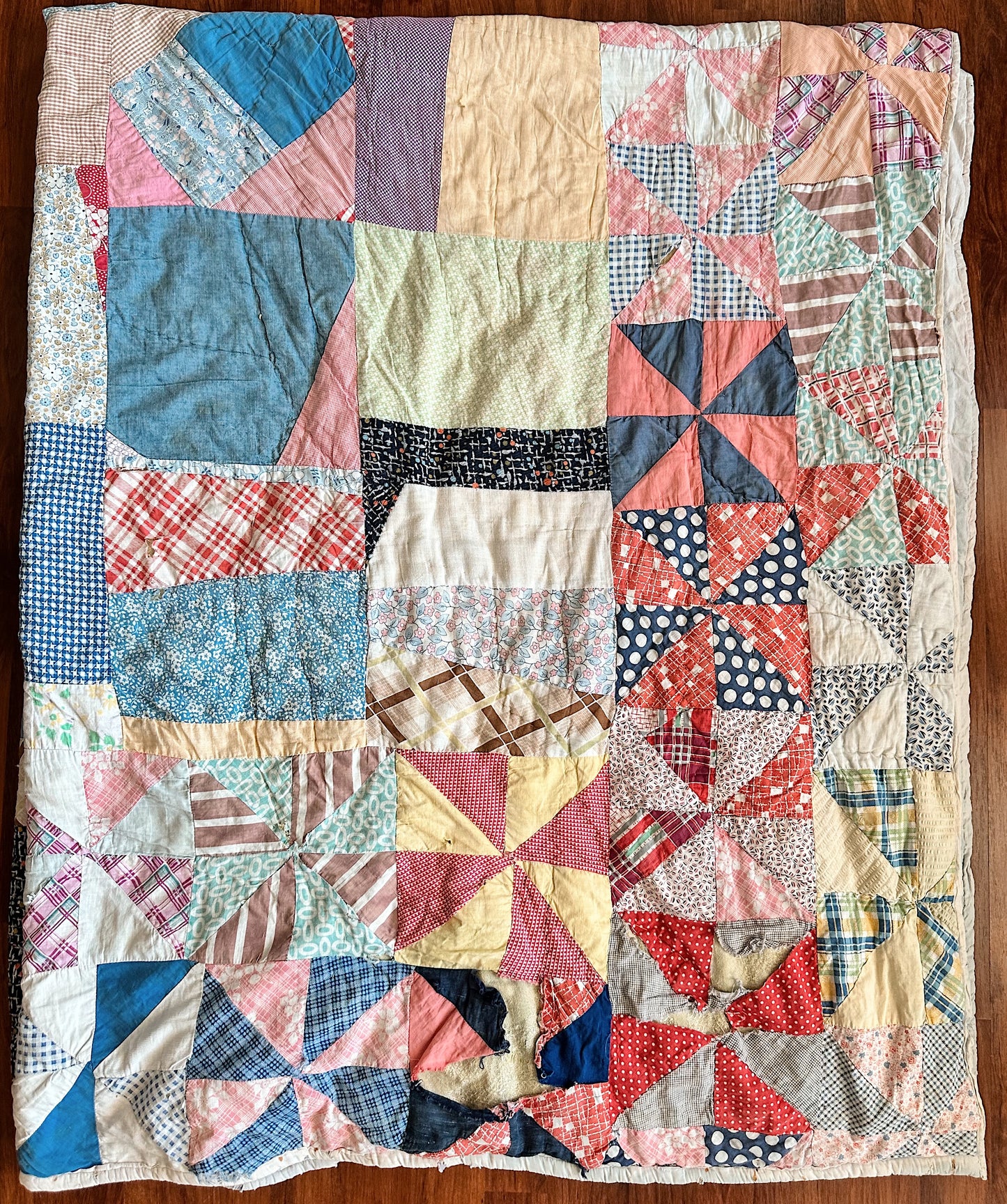 Vintage Hand Stitched Cotton Star & Crazy Scrap Quilt