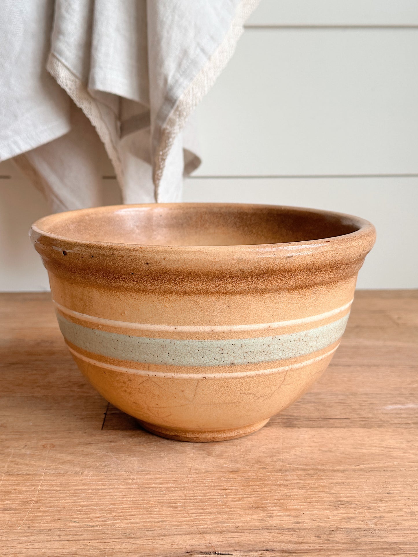 Vintage Robin’s Egg Blue Banded Stoneware Bowl