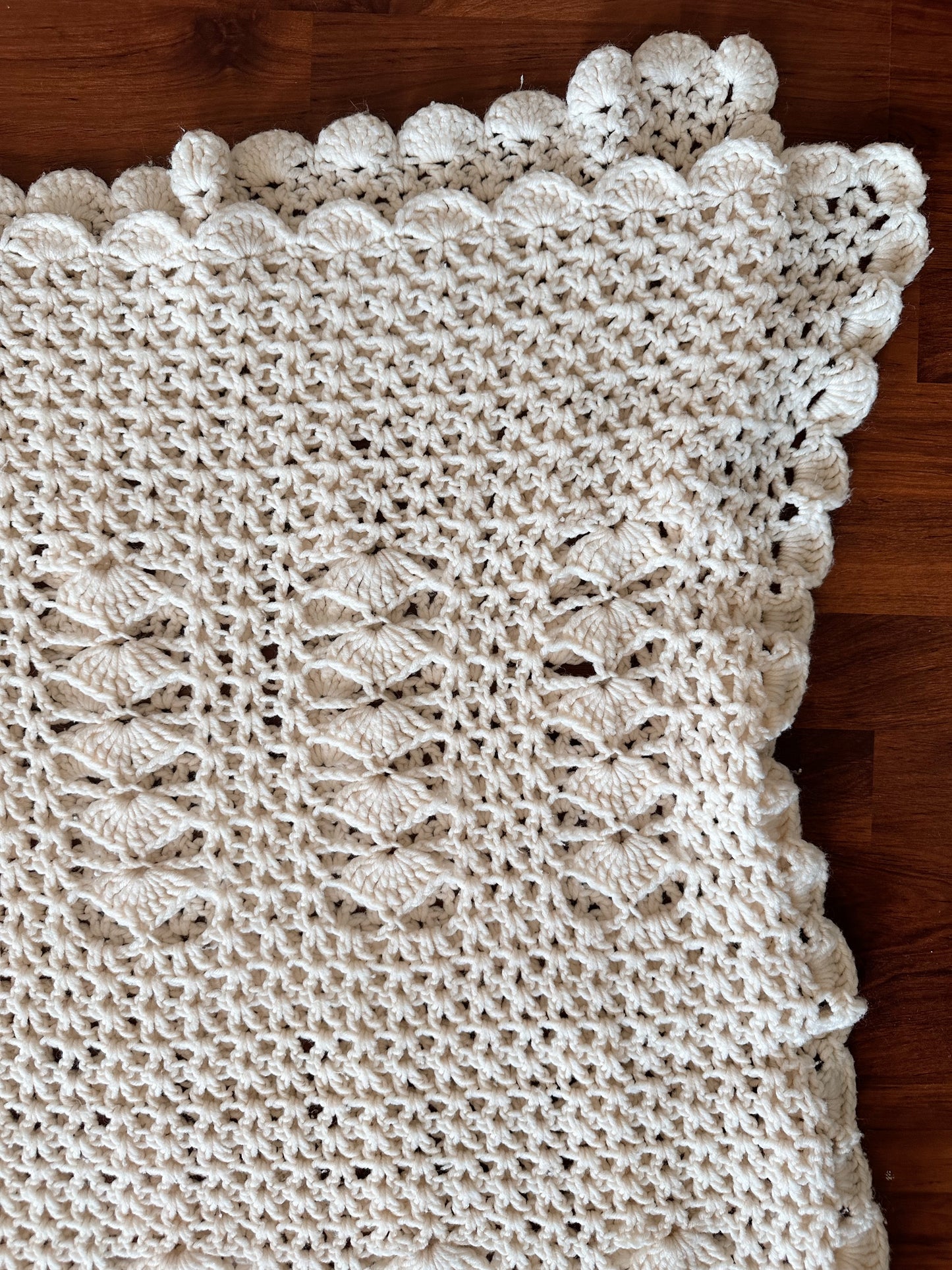 Vintage Hand-Crocheted Cream Bedspread Afghan