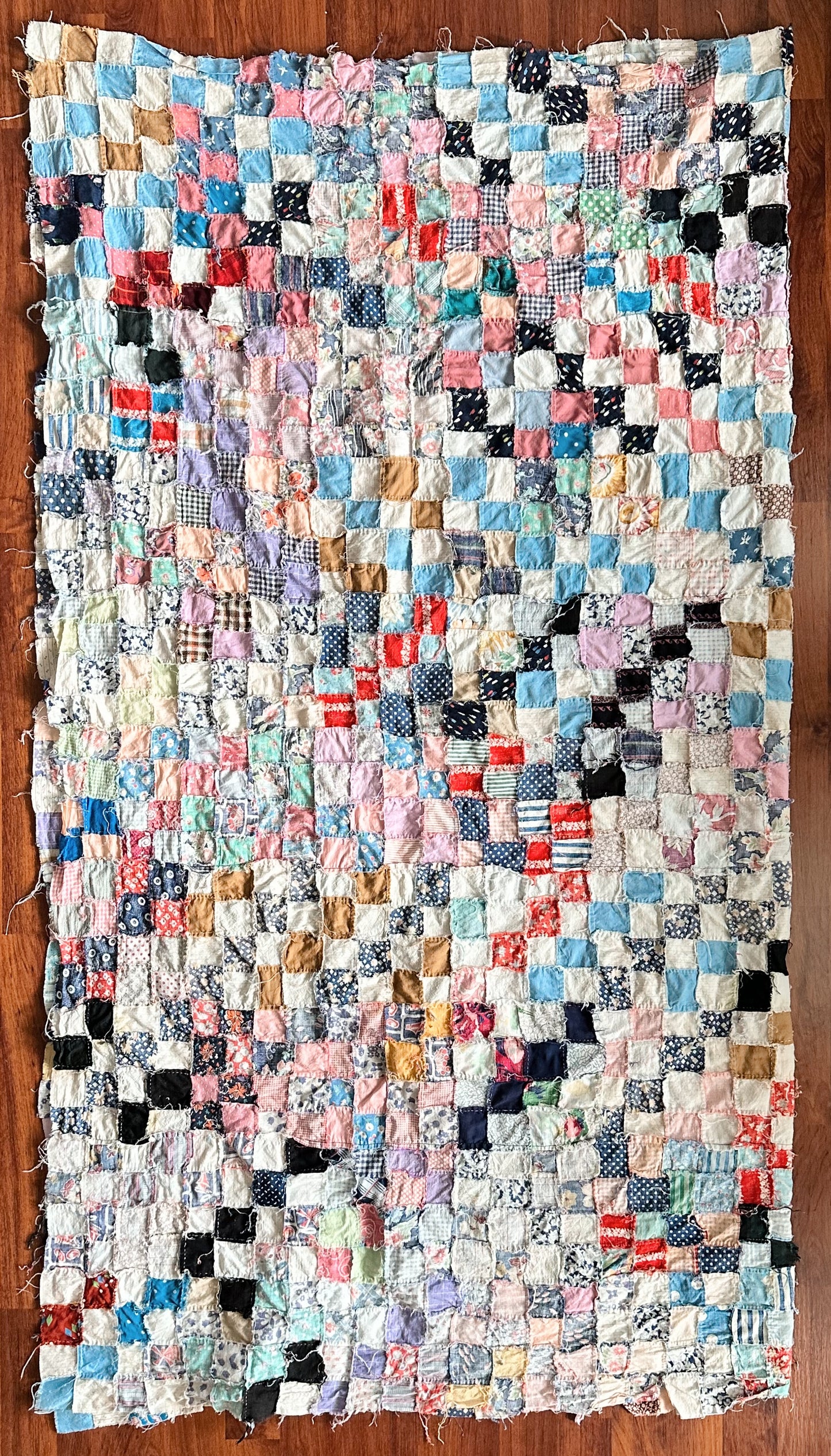 Vintage 1930s–40s Postage Stamp Scrap Quilt Top
