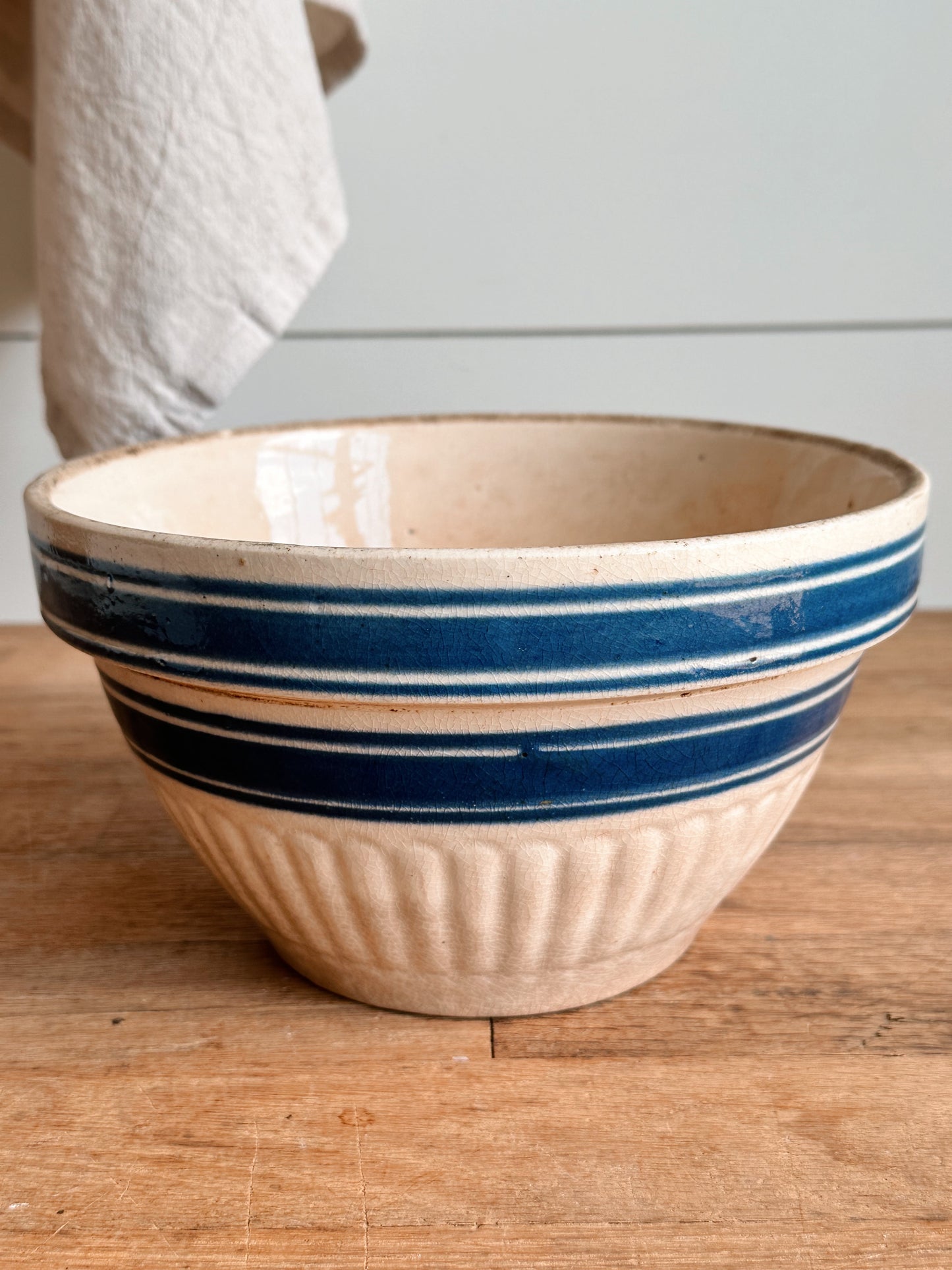 Antique Blue Banded Stoneware Bowl