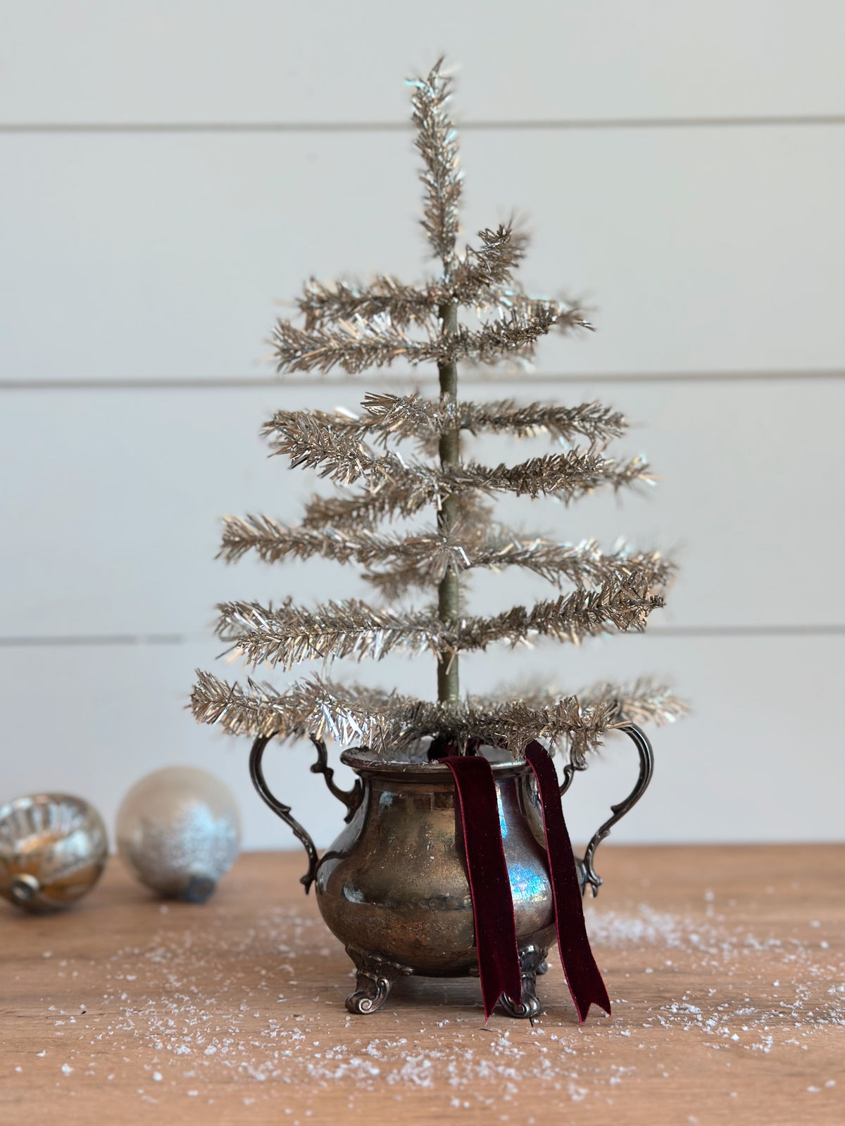 Vintage Silver Plate Sugar Pot Tinsel Tree