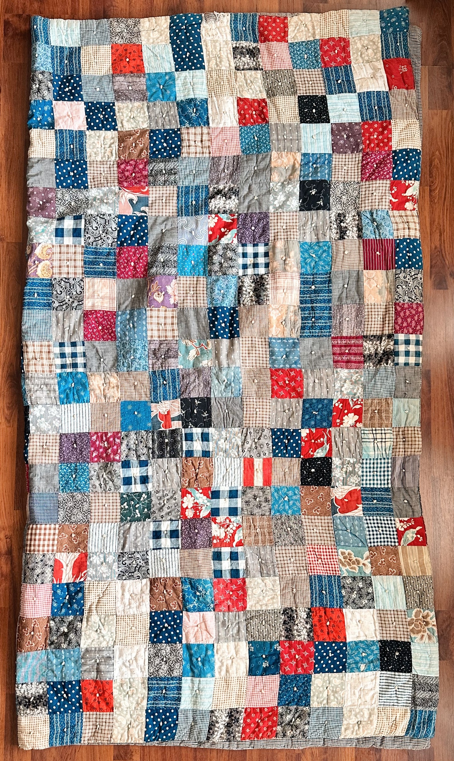 Vintage Hand-Tied Scrap Patchwork Quilt