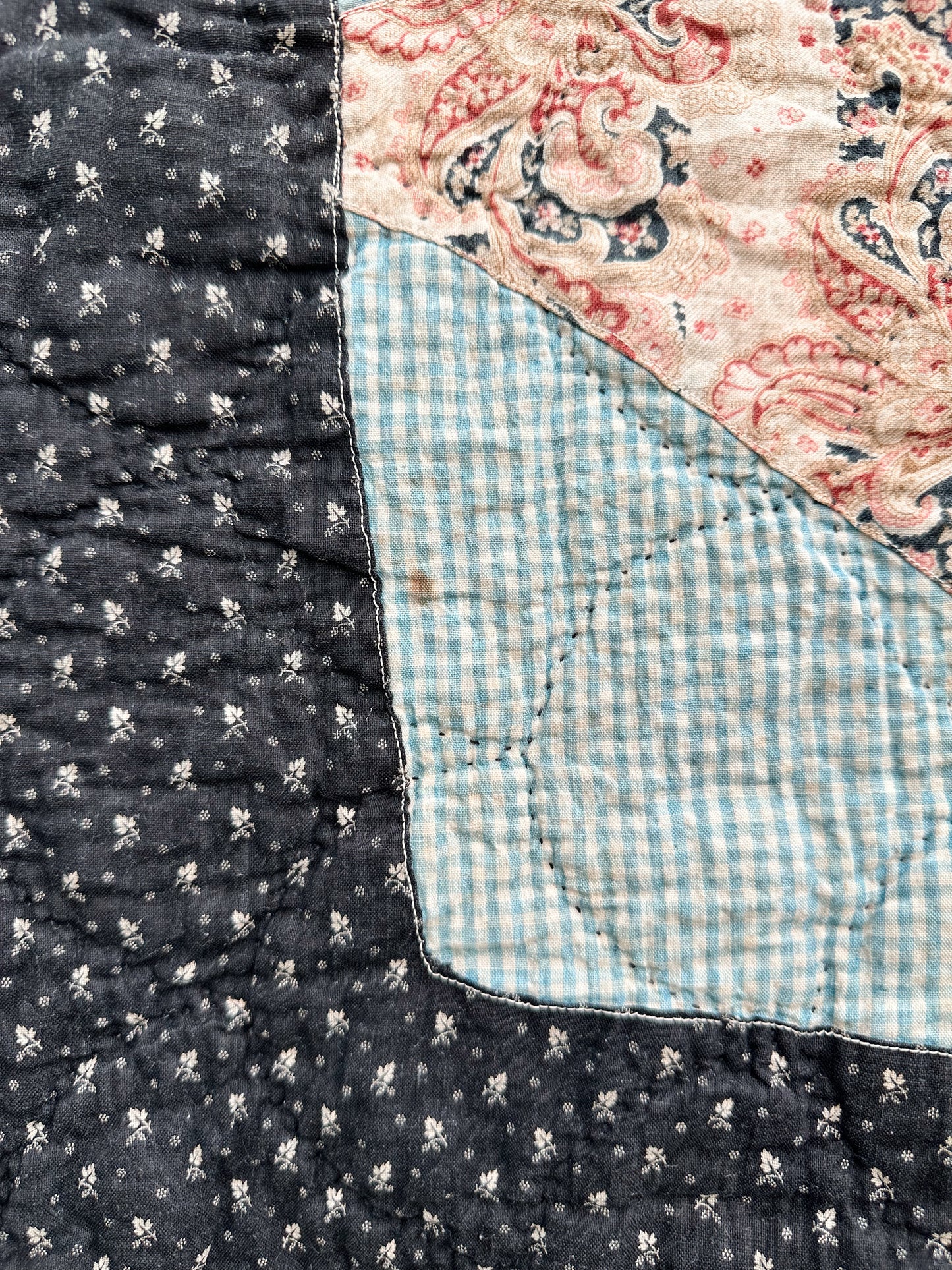 Vintage Hand Quilted Abstract Patchwork Quilt