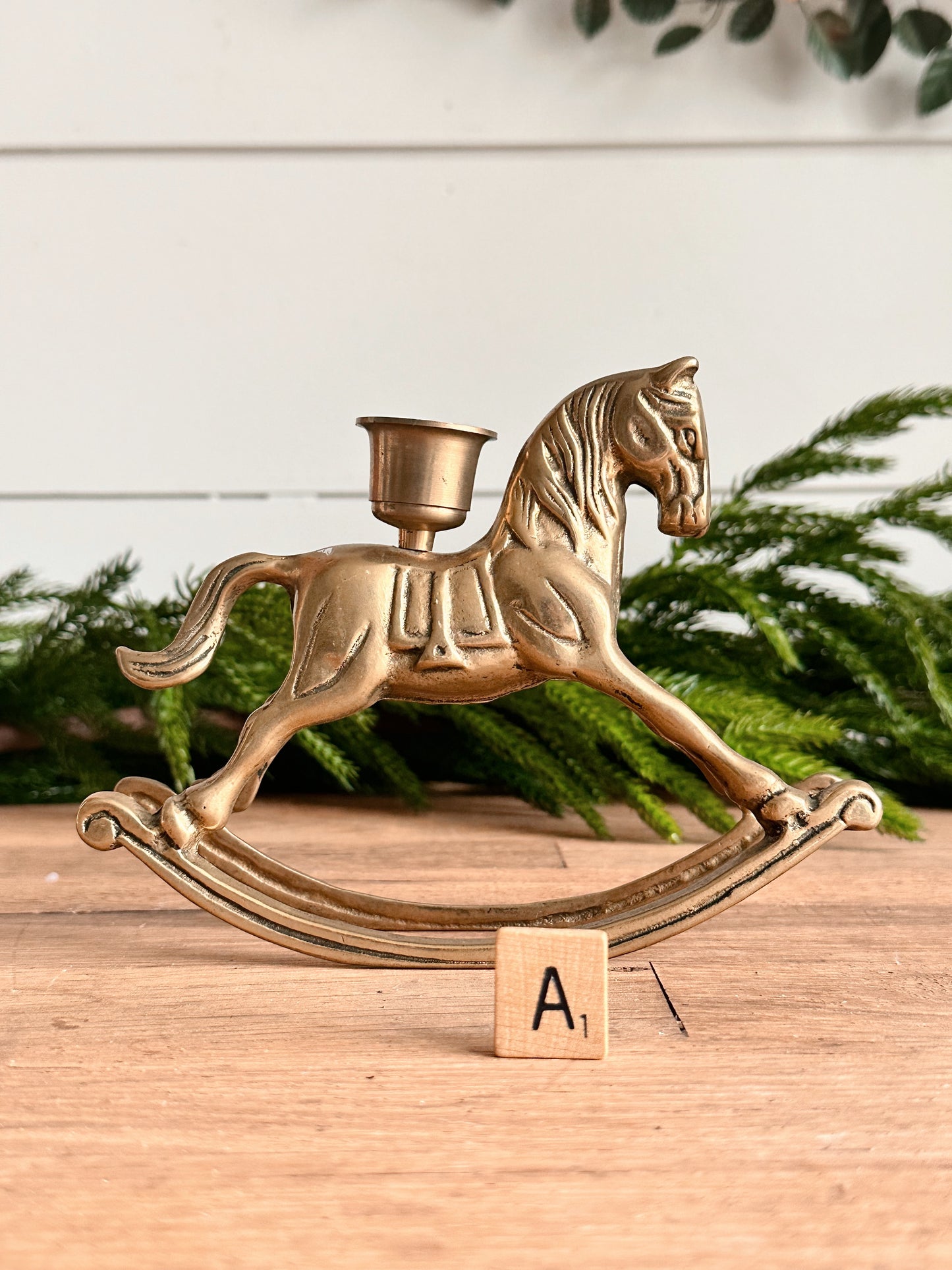 Vintage Brass Rocking Horse Candleholder