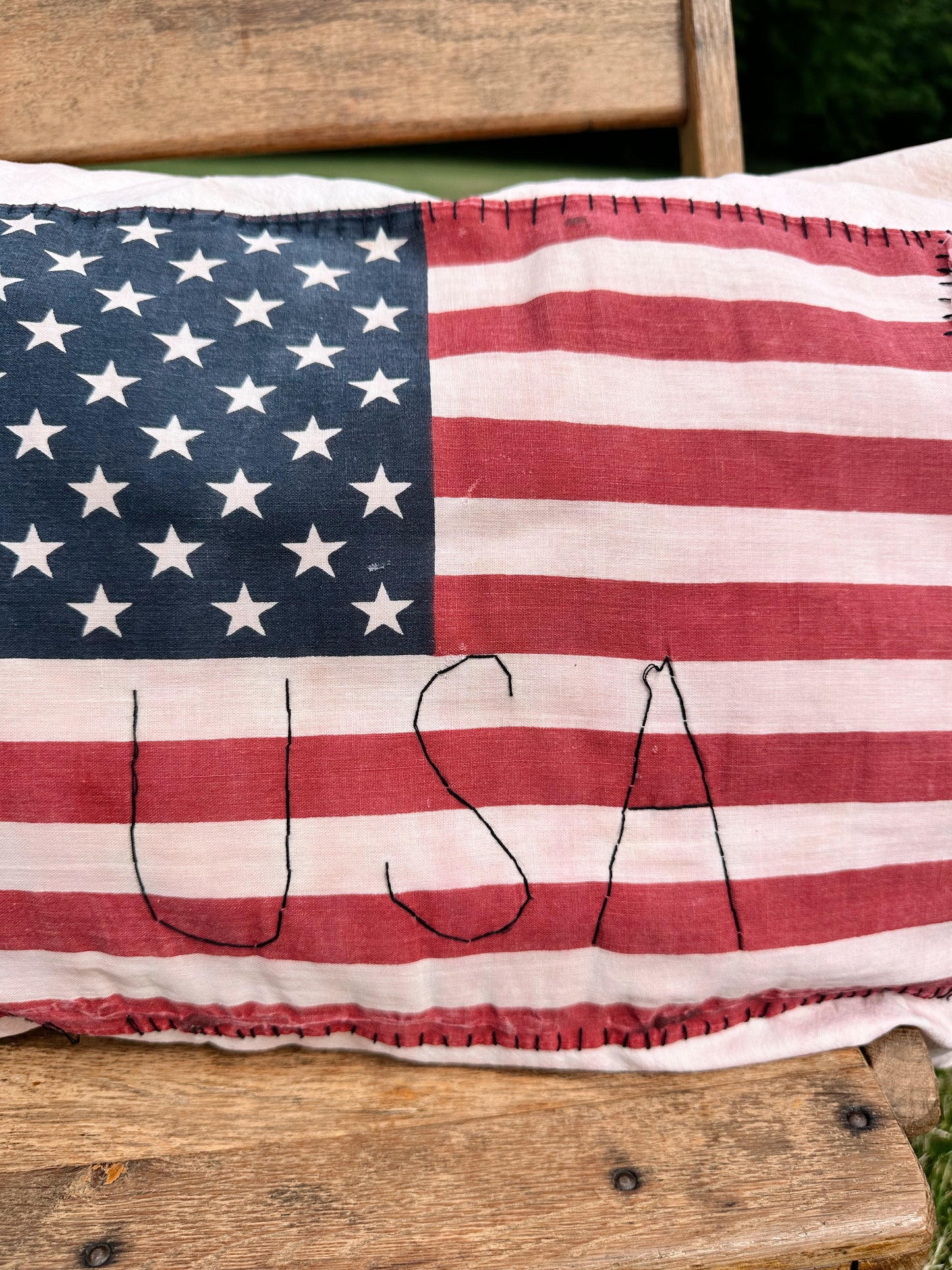 Handmade Feed Sack Flag Pillow