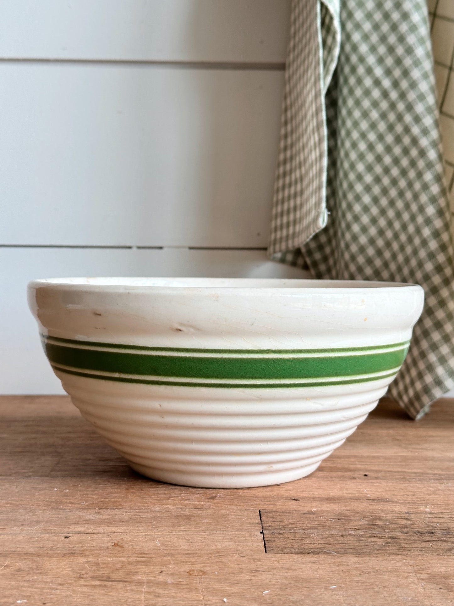 Vintage Green Banded Mixing Bowl