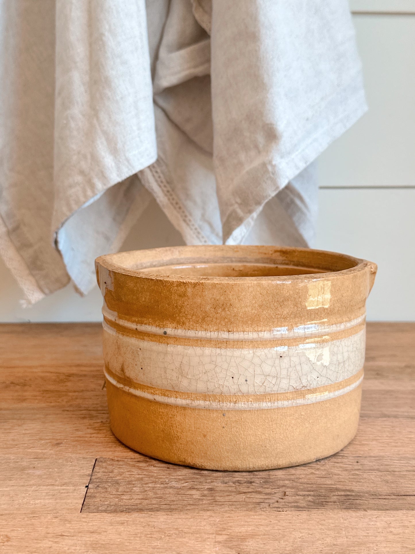 Vintage Banded Yellow Ware Butter Crock