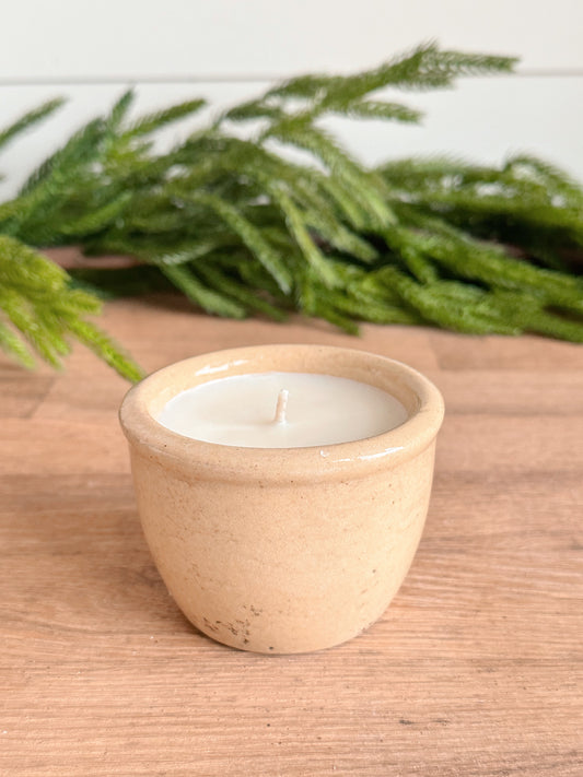 Hand Poured Peppermint Latte Candle in a Vintage Crock