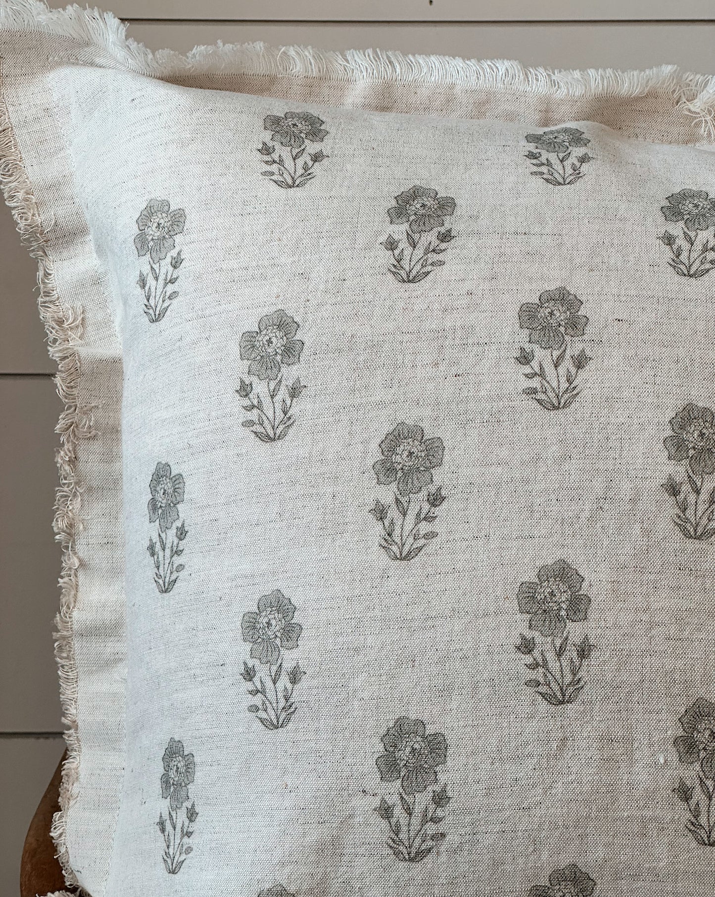 Hand Block Sage Gray Floral Pillow Cover