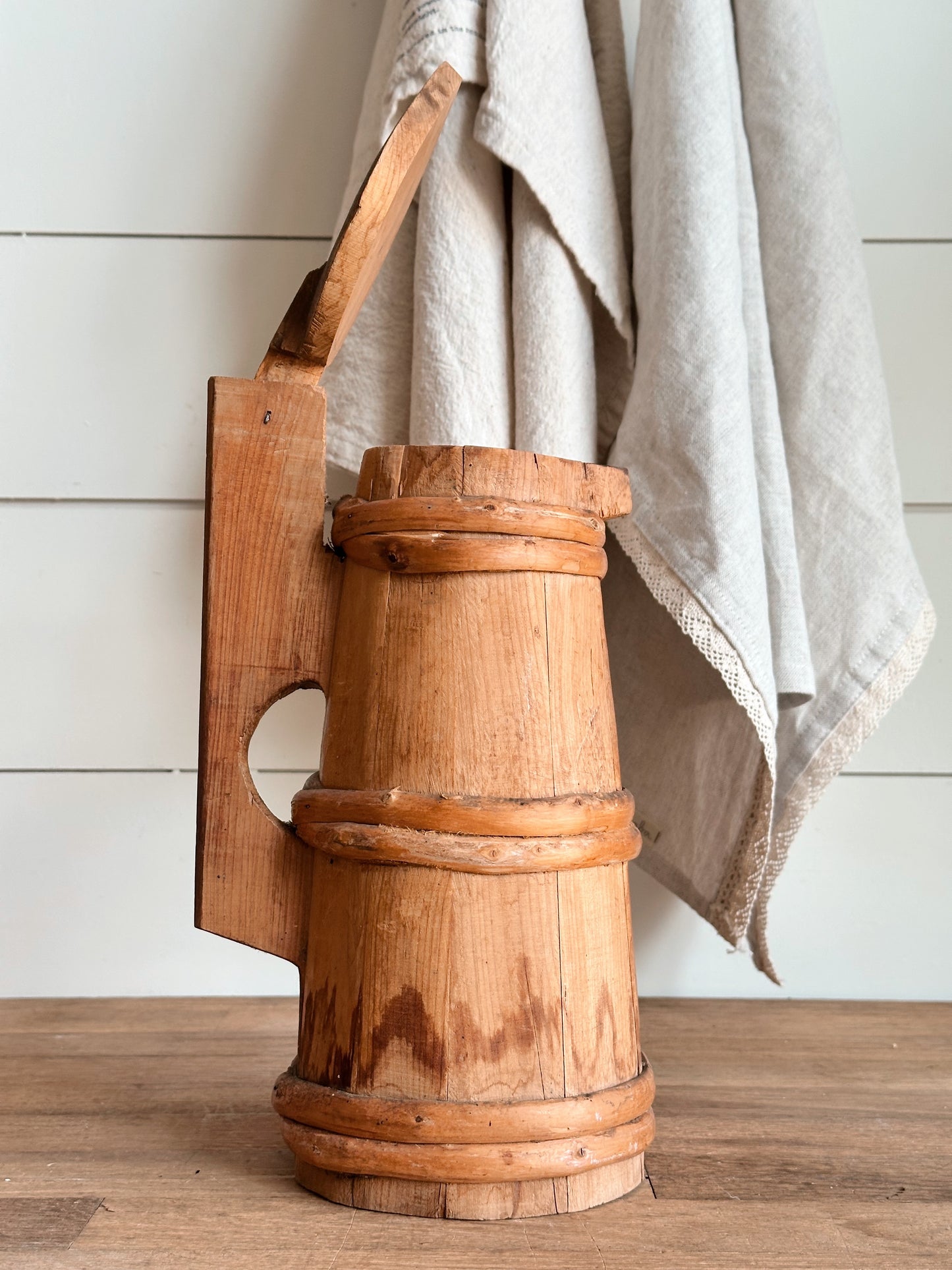 Vintage Folk Art Carved Wood Stein