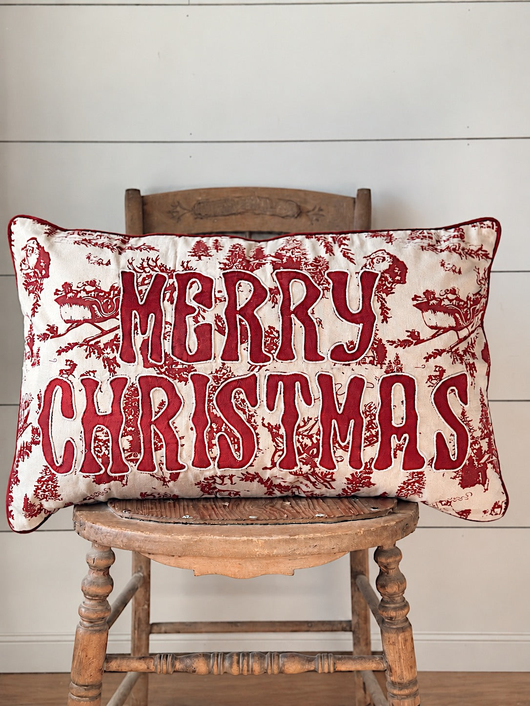 Merry Christmas Toile Pillow