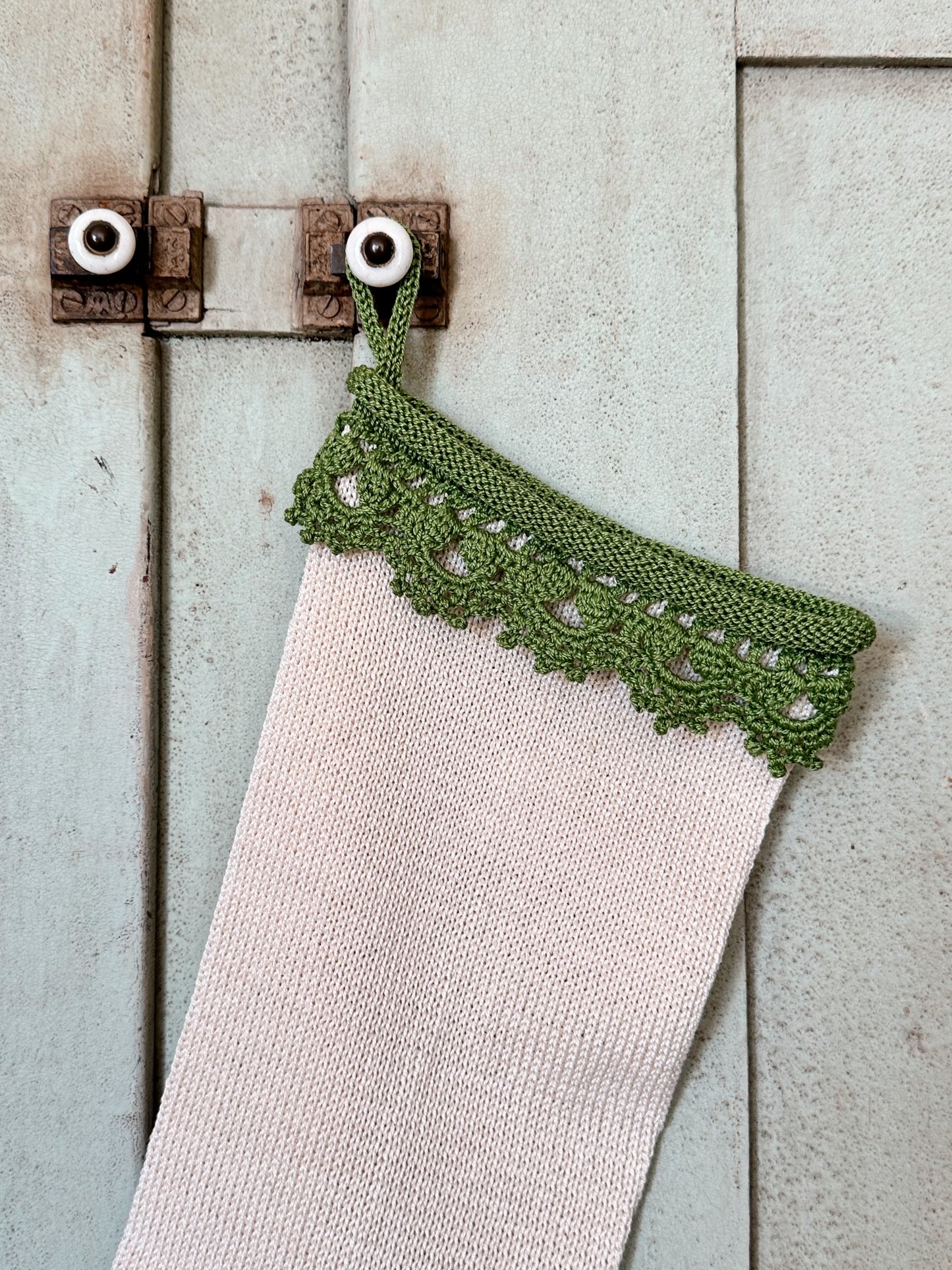 Handmade Crochet Trimmed Stocking  (mint)