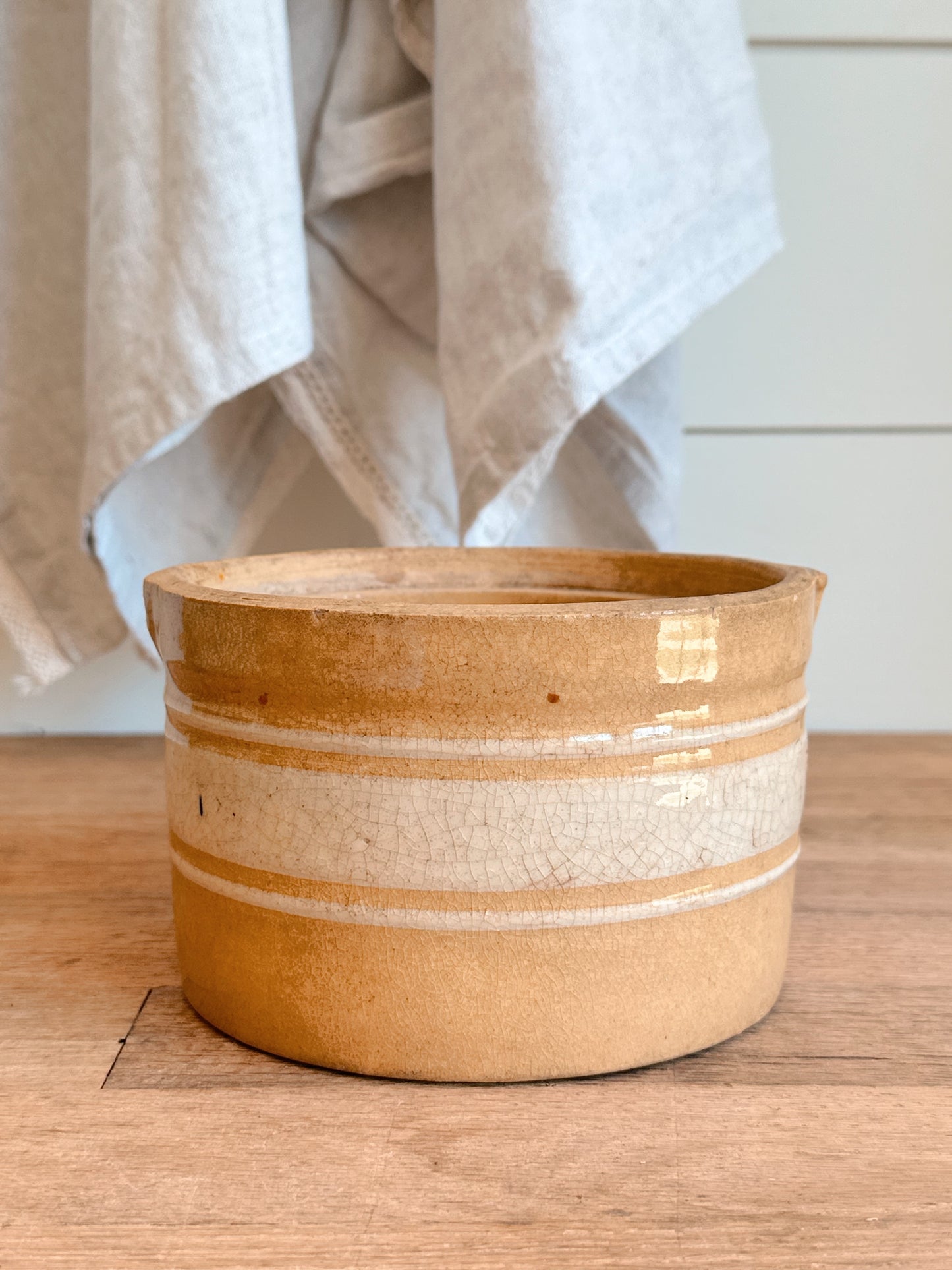 Vintage Banded Yellow Ware Butter Crock