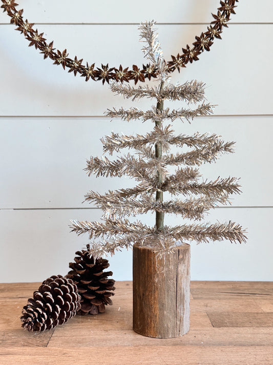 Tinsel Tree with Wood Base