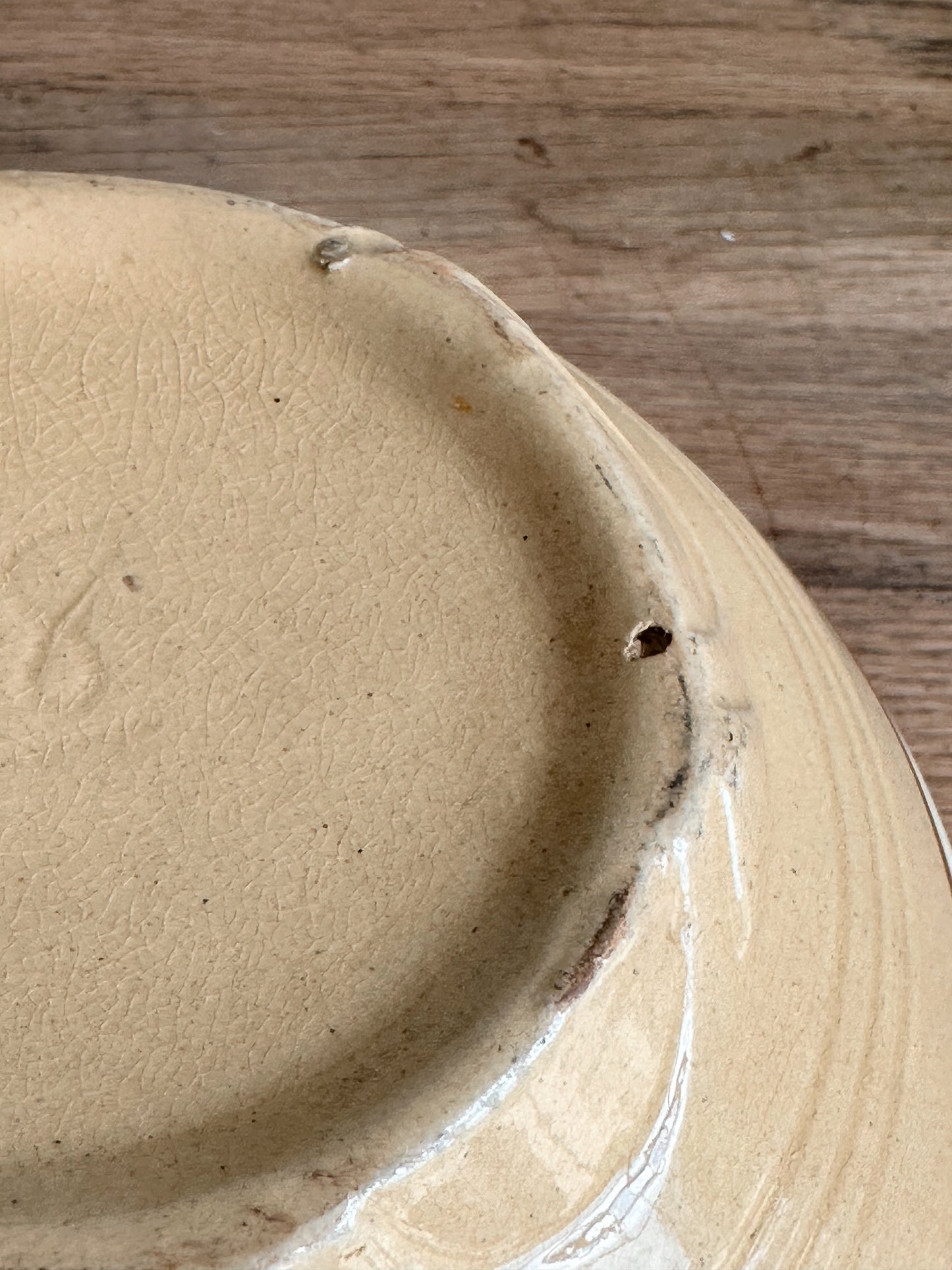 Vintage Golden Yellow Stoneware Bowl with White & Brown Stripes