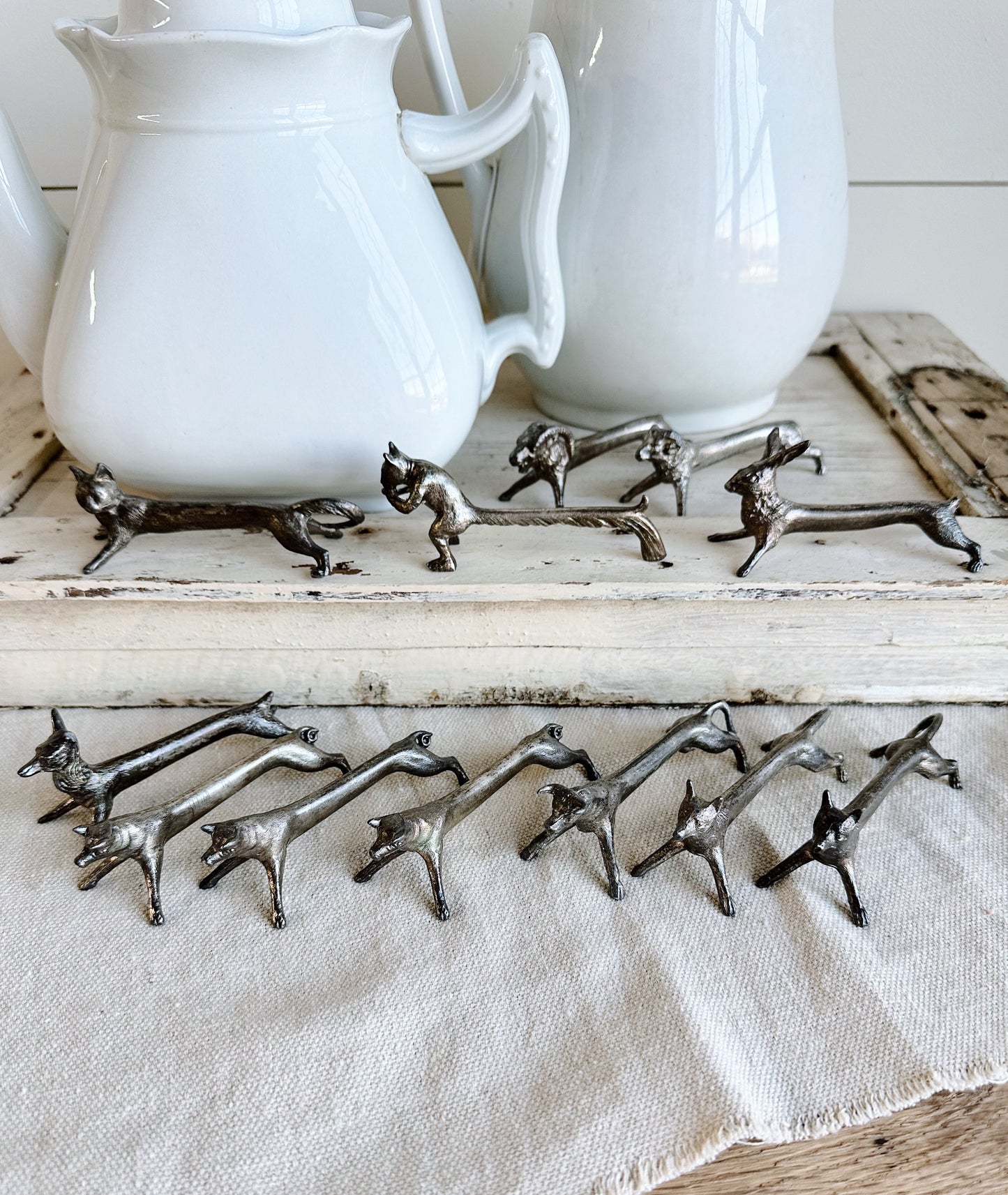 Vintage Pewter Animal Figural Knife Rests