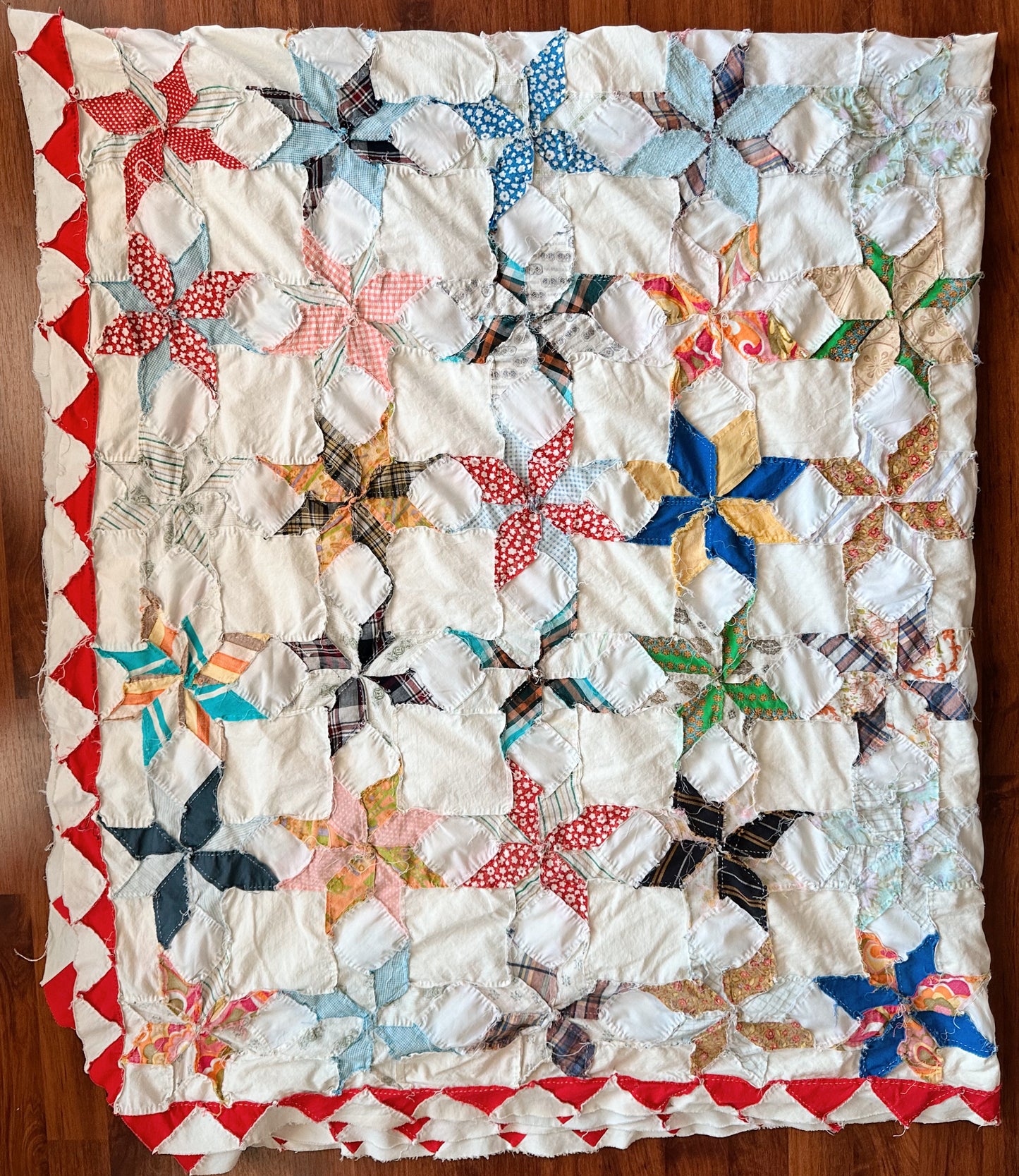 Vintage Hand Pieced 8-Point Star Quilt Top